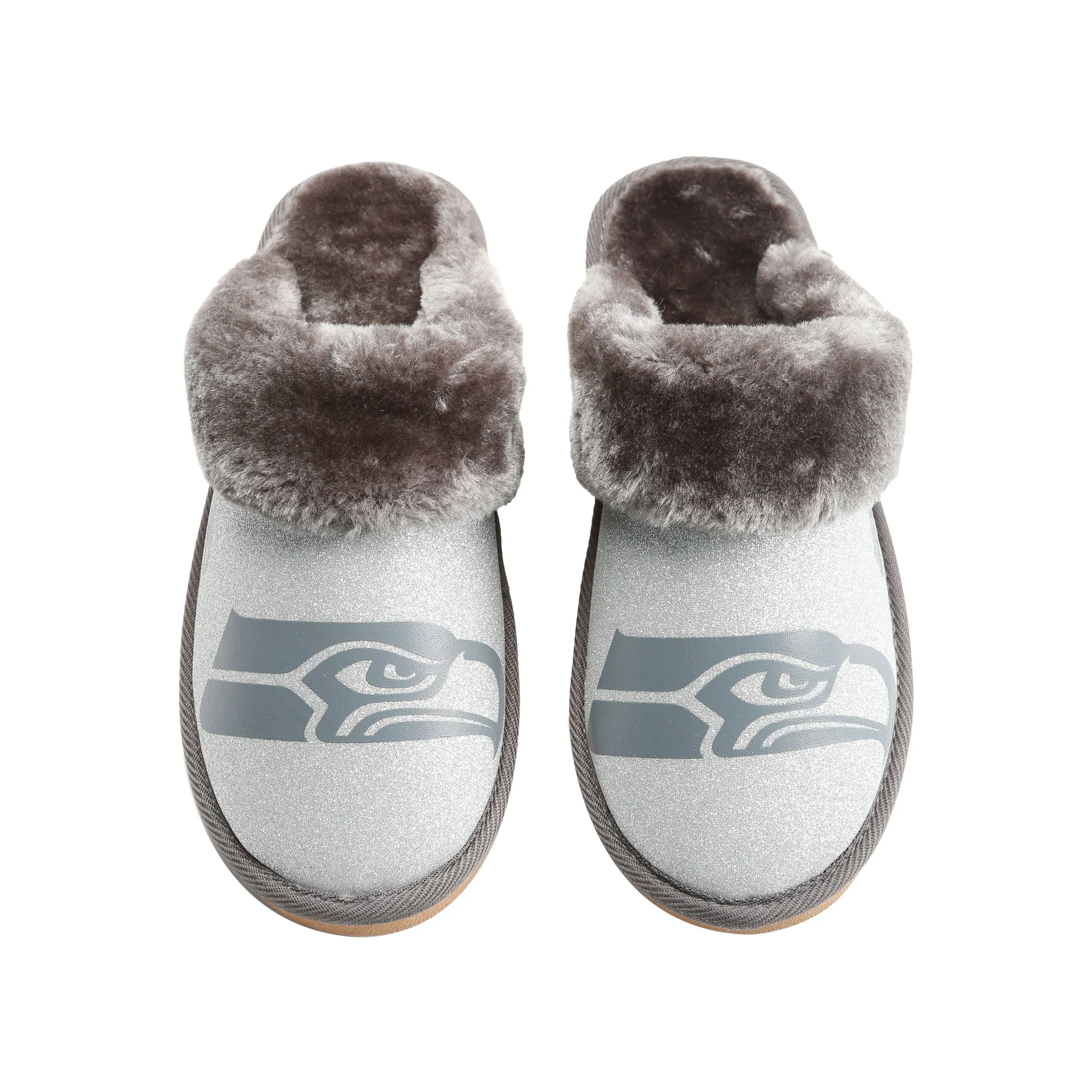 Seattle Seahawks NFL Womens Glitter Open Back Fur Moccasin Slippers - Image 2
