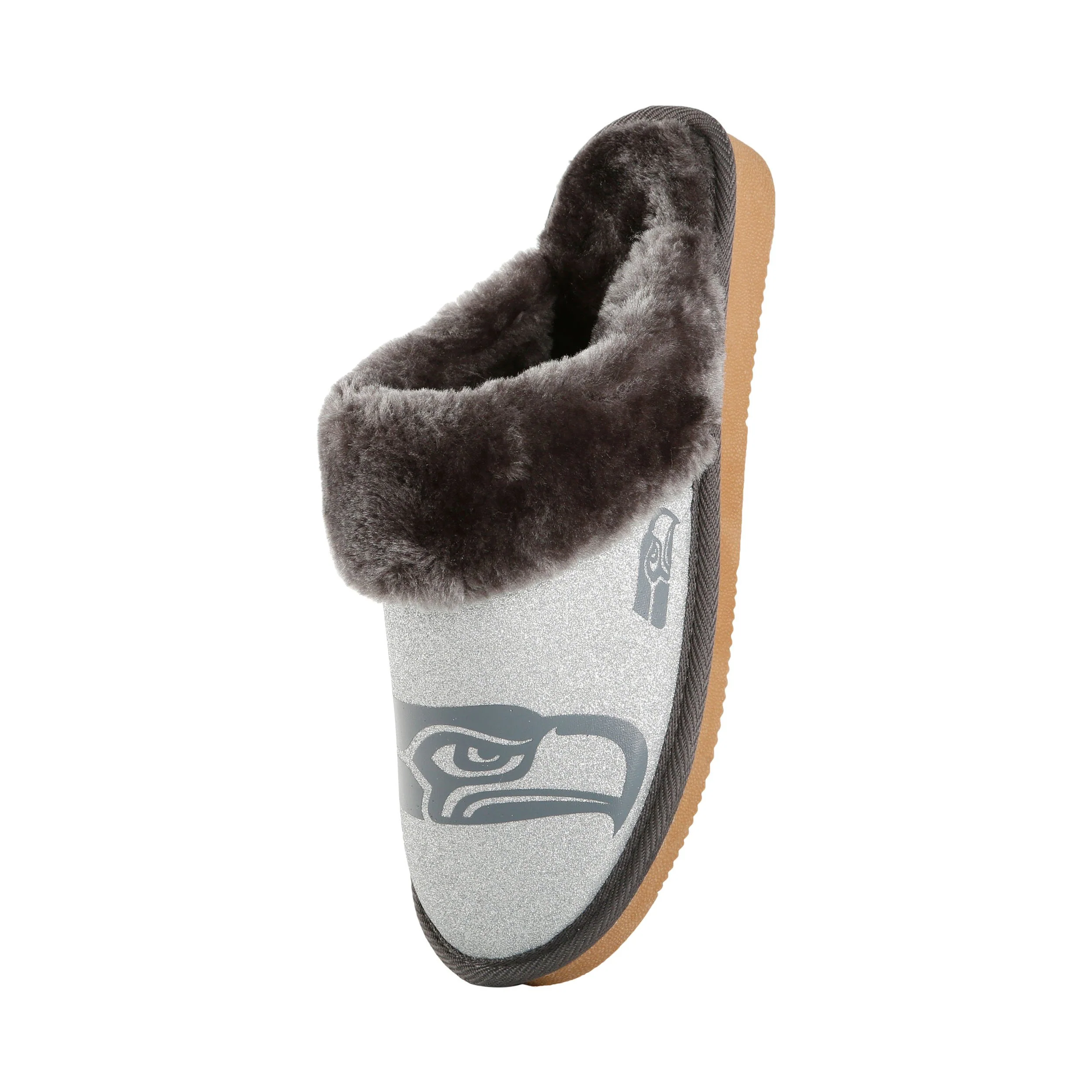 Seattle Seahawks NFL Womens Glitter Open Back Fur Moccasin Slippers - Image 3