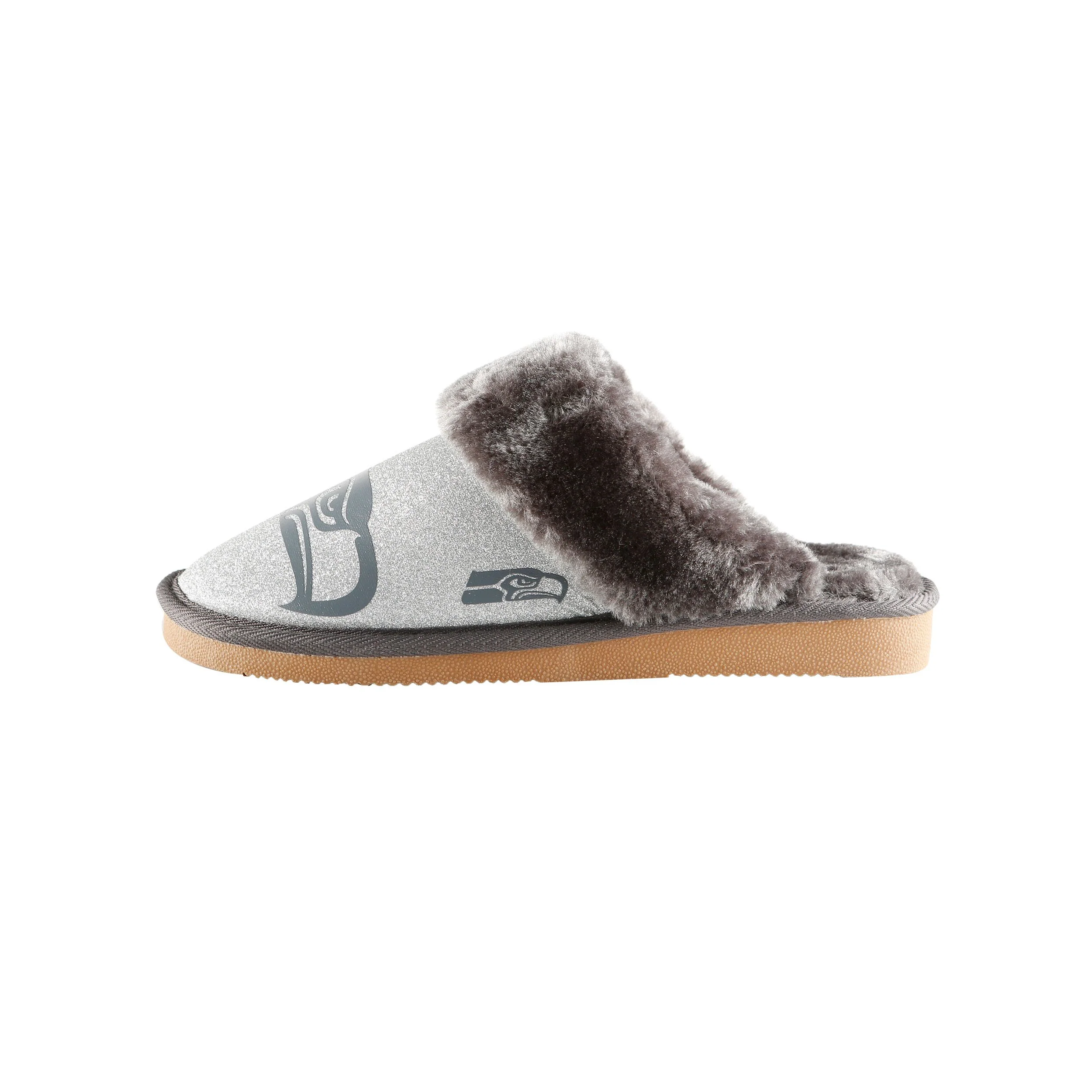 Seattle Seahawks NFL Womens Glitter Open Back Fur Moccasin Slippers - Image 4