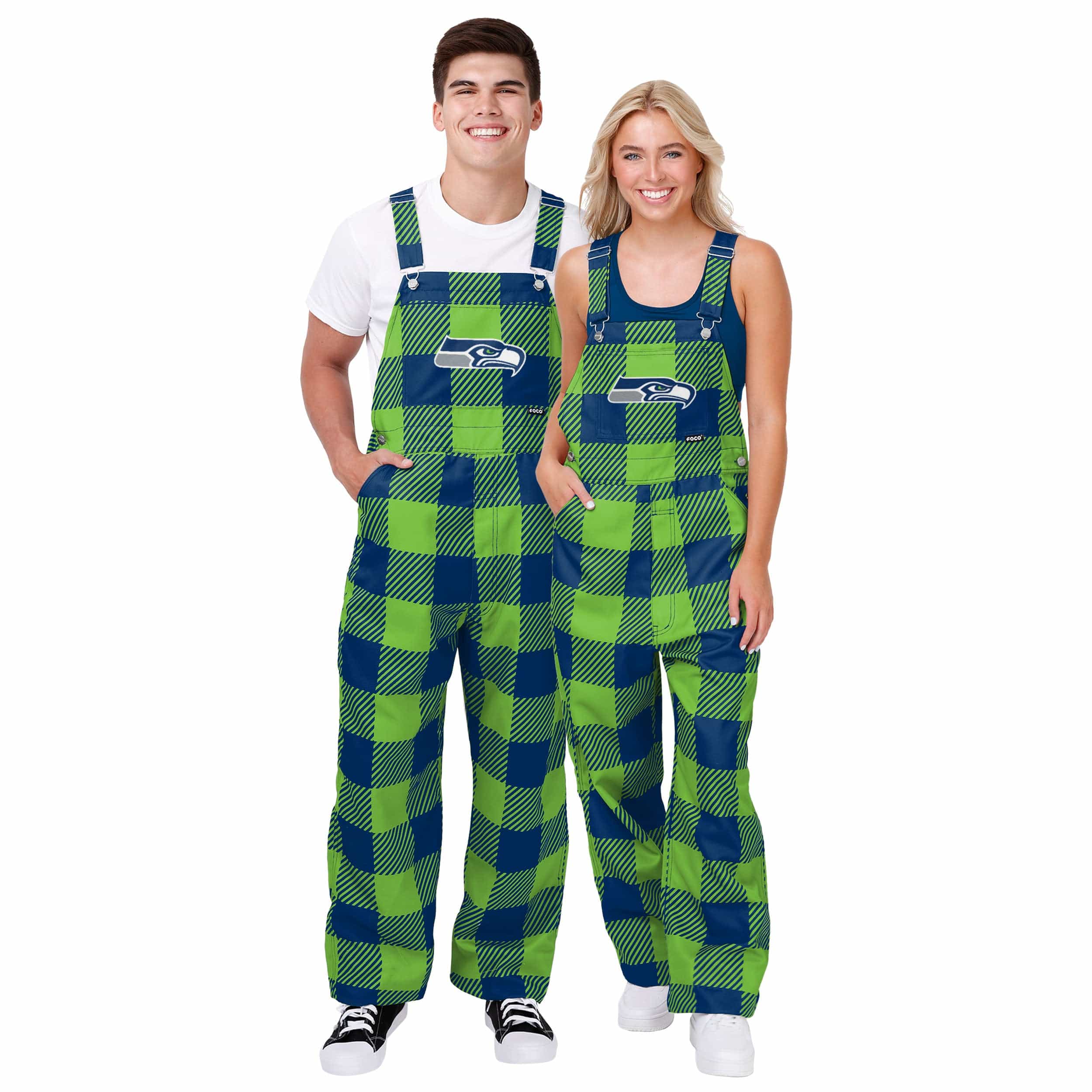 Seattle Seahawks NFL Womens Plaid Bib Overalls - Image 3