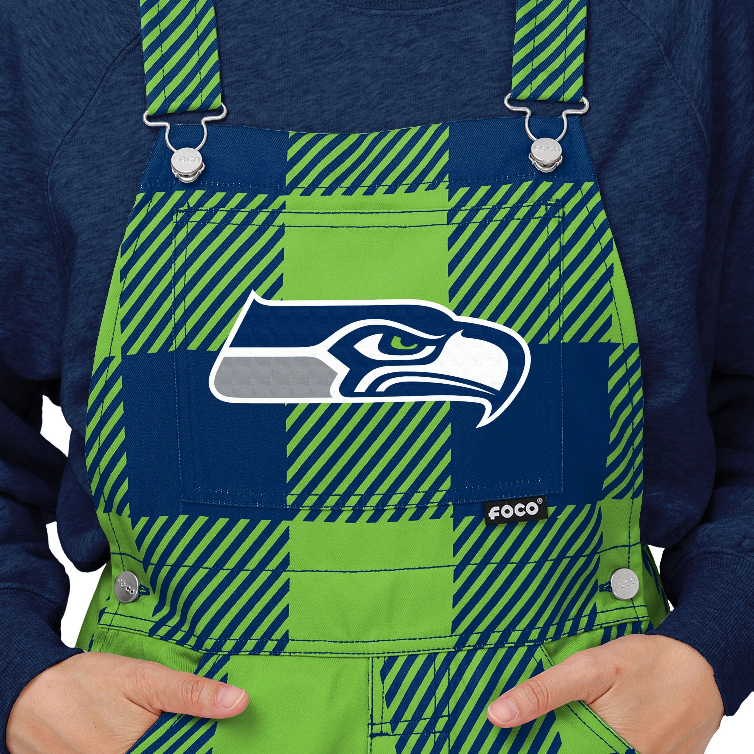 Seattle Seahawks NFL Womens Plaid Bib Overalls - Image 4