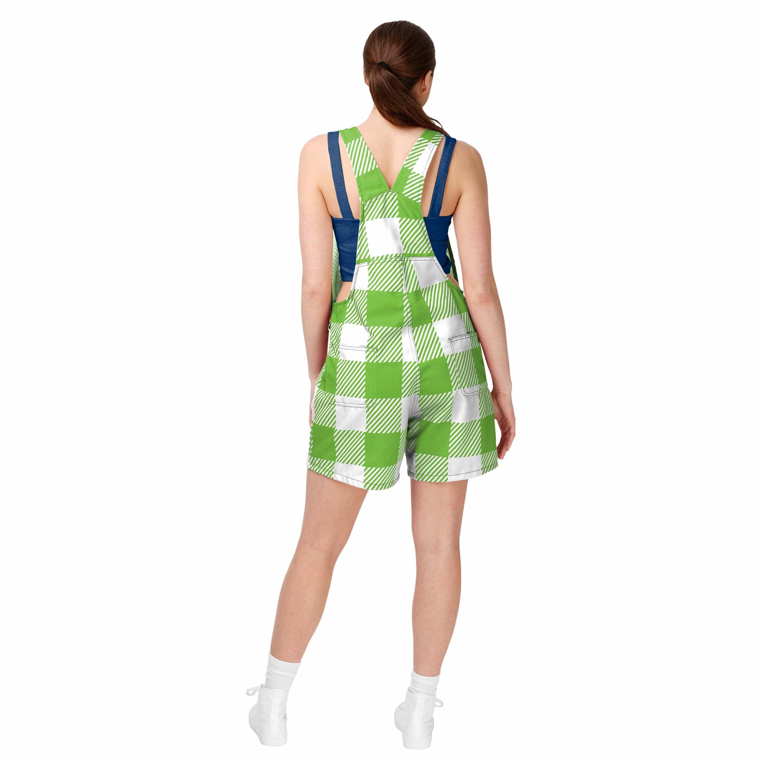 Seattle Seahawks NFL Womens Plaid Bib Shortalls - Image 2