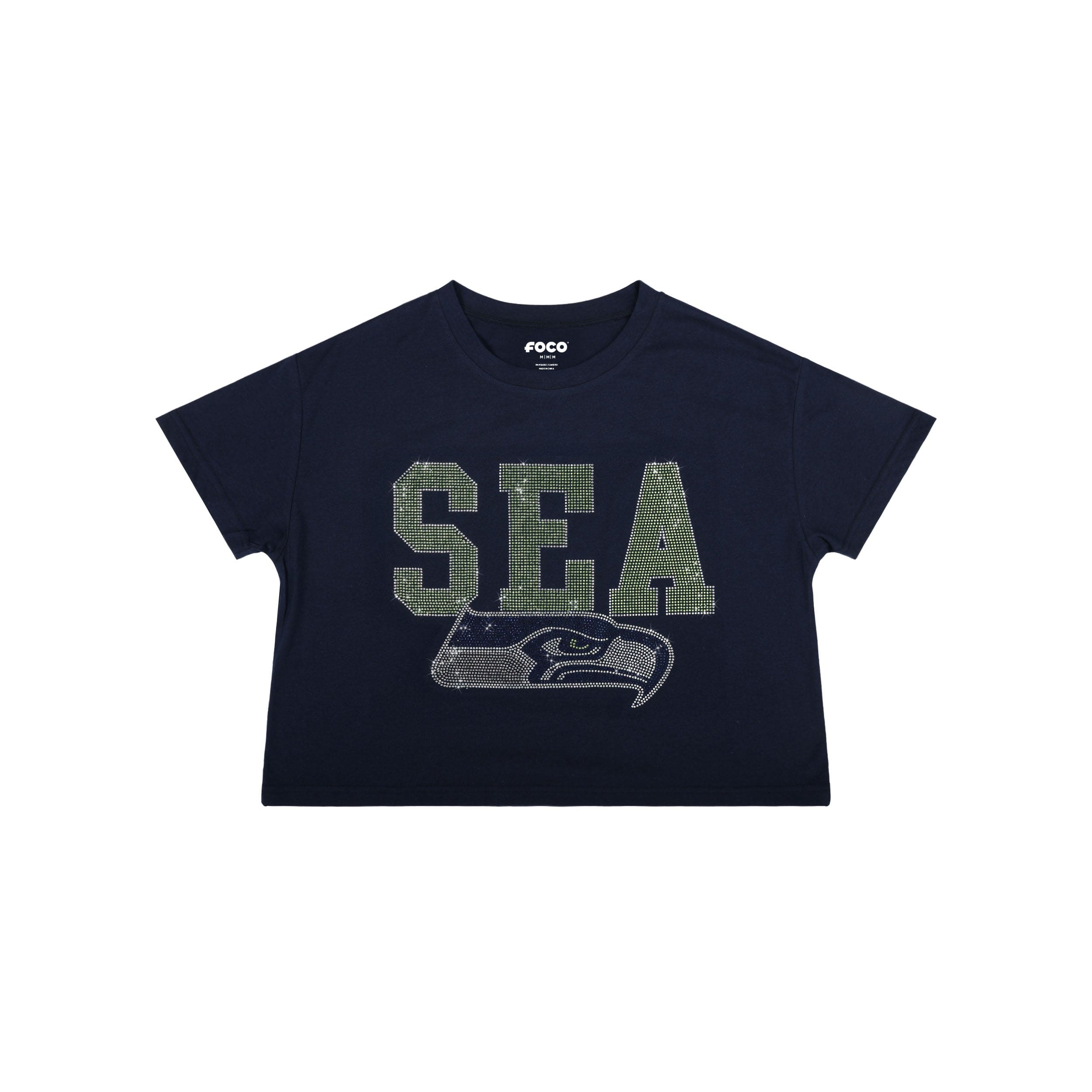 Seattle Seahawks NFL Womens Rhinestone Logo Crop Top - Image 4