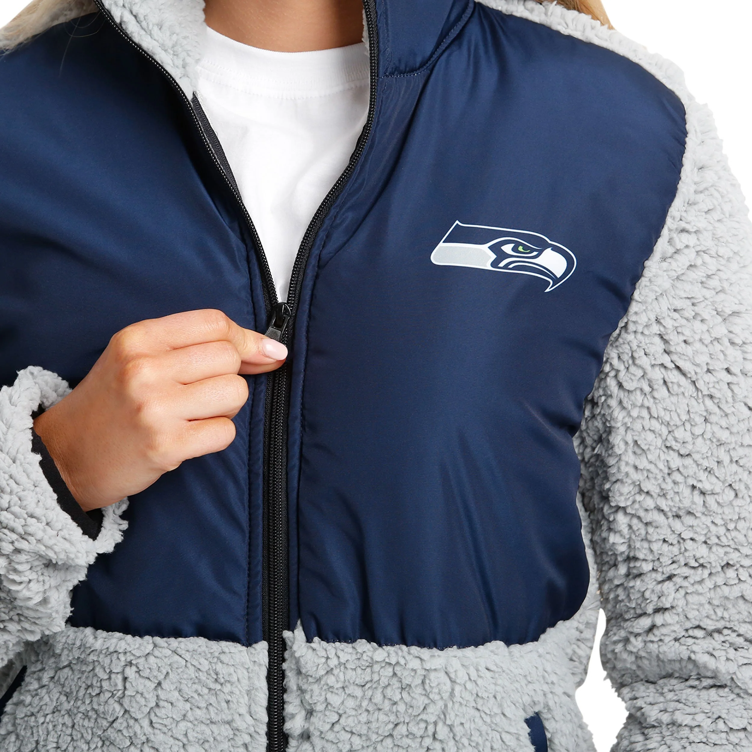 Seattle Seahawks NFL Womens Sherpa Soft Zip Up Jacket - Image 3