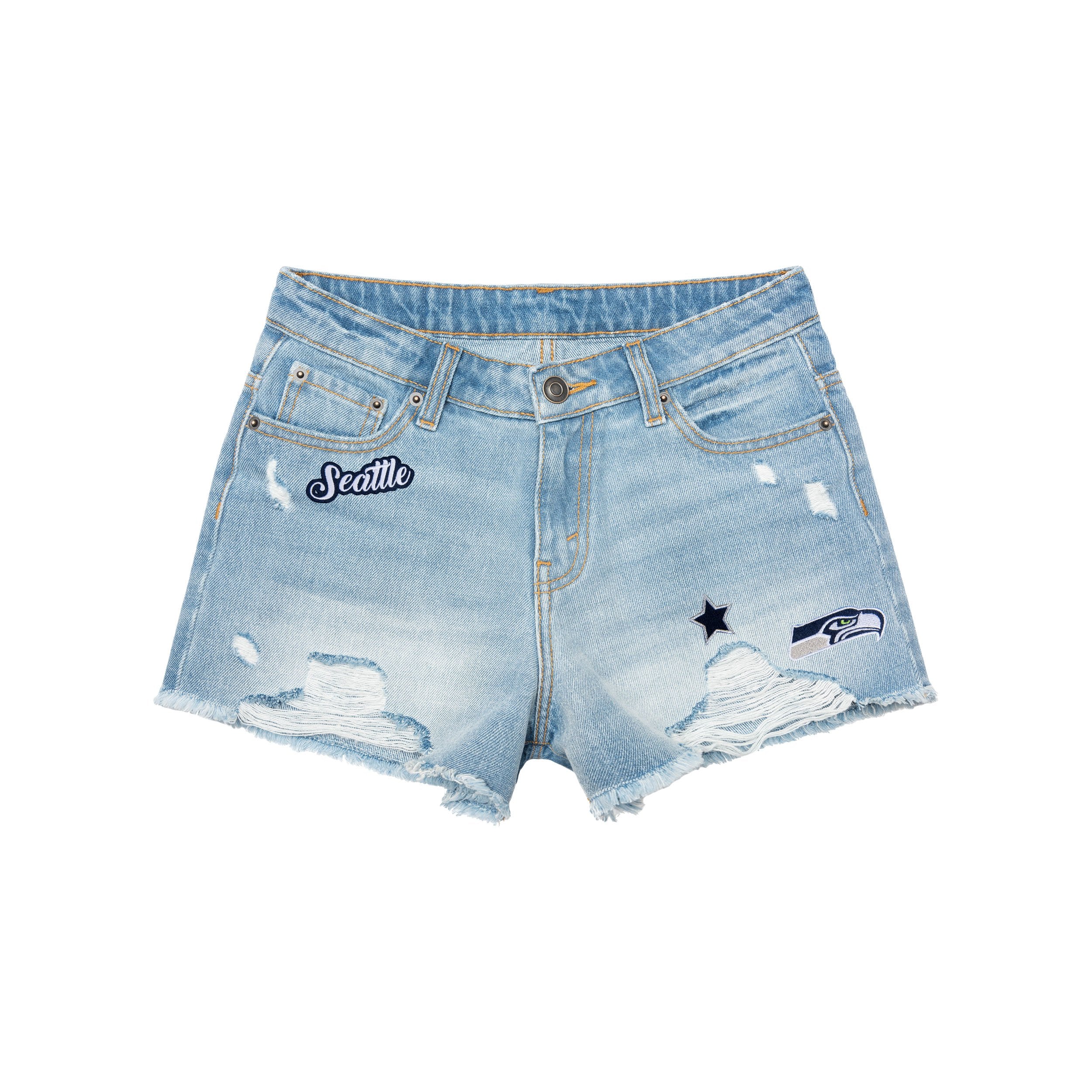 Seattle Seahawks NFL Womens Team Logo Denim Shorts - Image 3