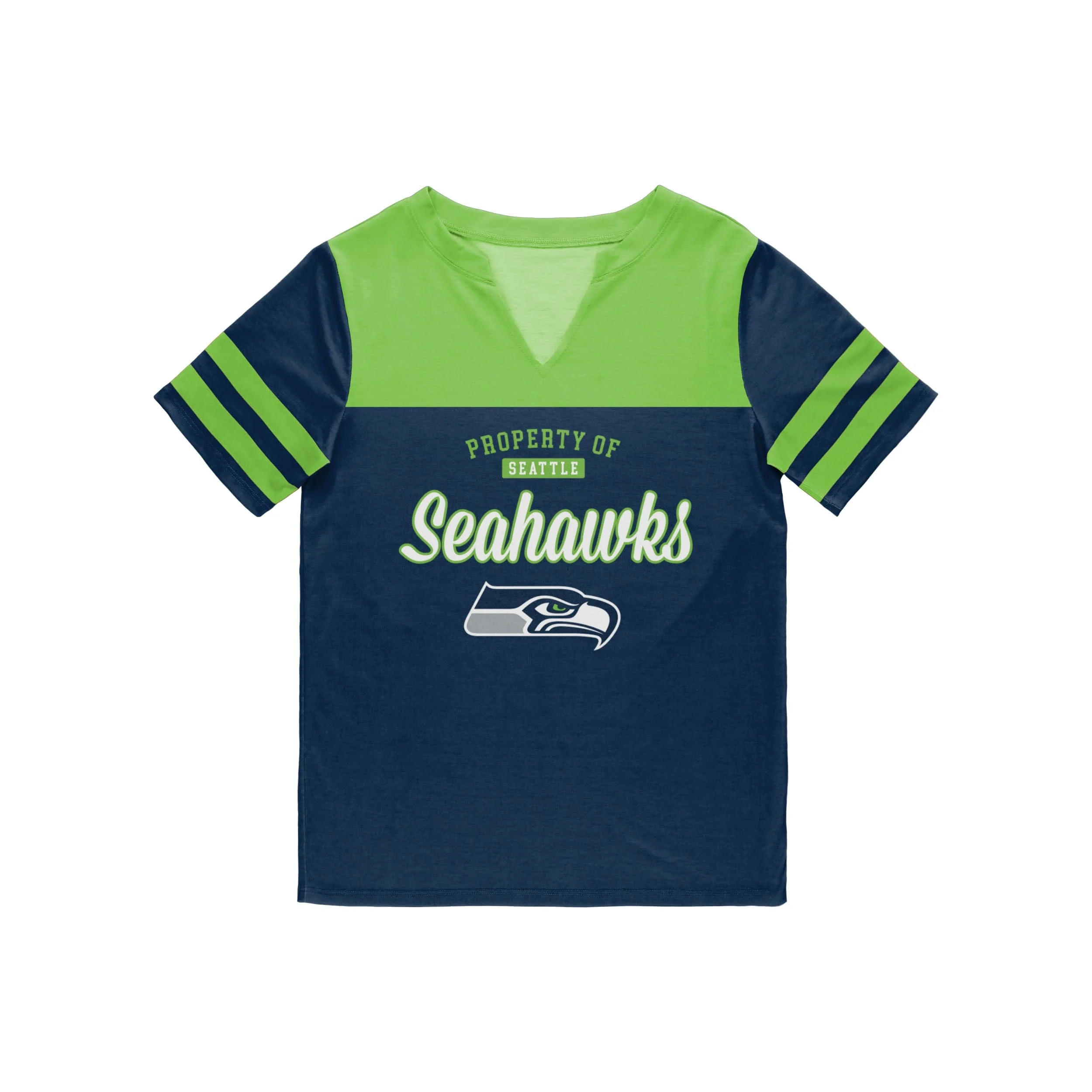Seattle Seahawks NFL Womens Team Stripe Property Of V-Neck T-Shirt - Image 3