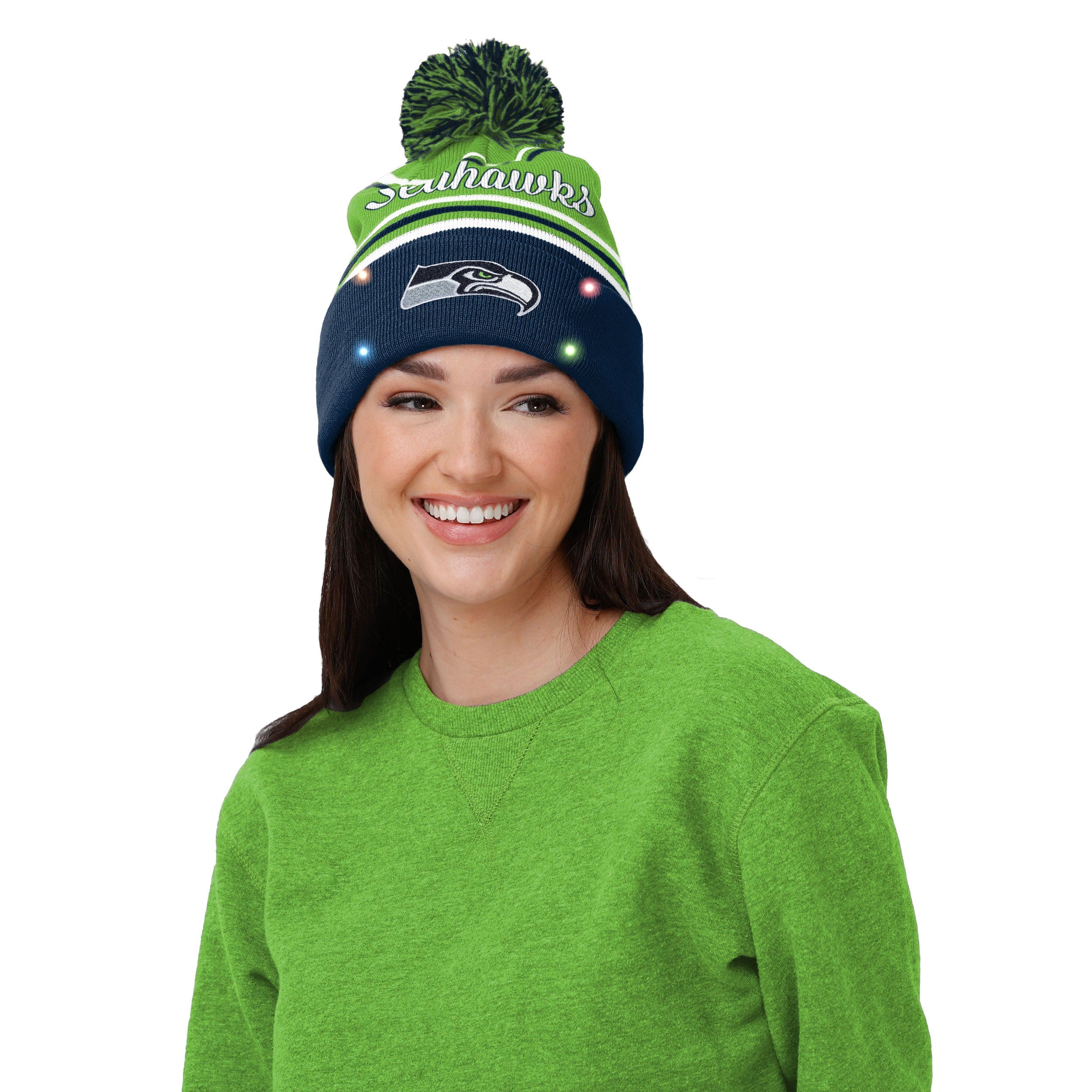 Seattle Seahawks NFL Womens Wordmark Script Light Up Beanie - Image 3