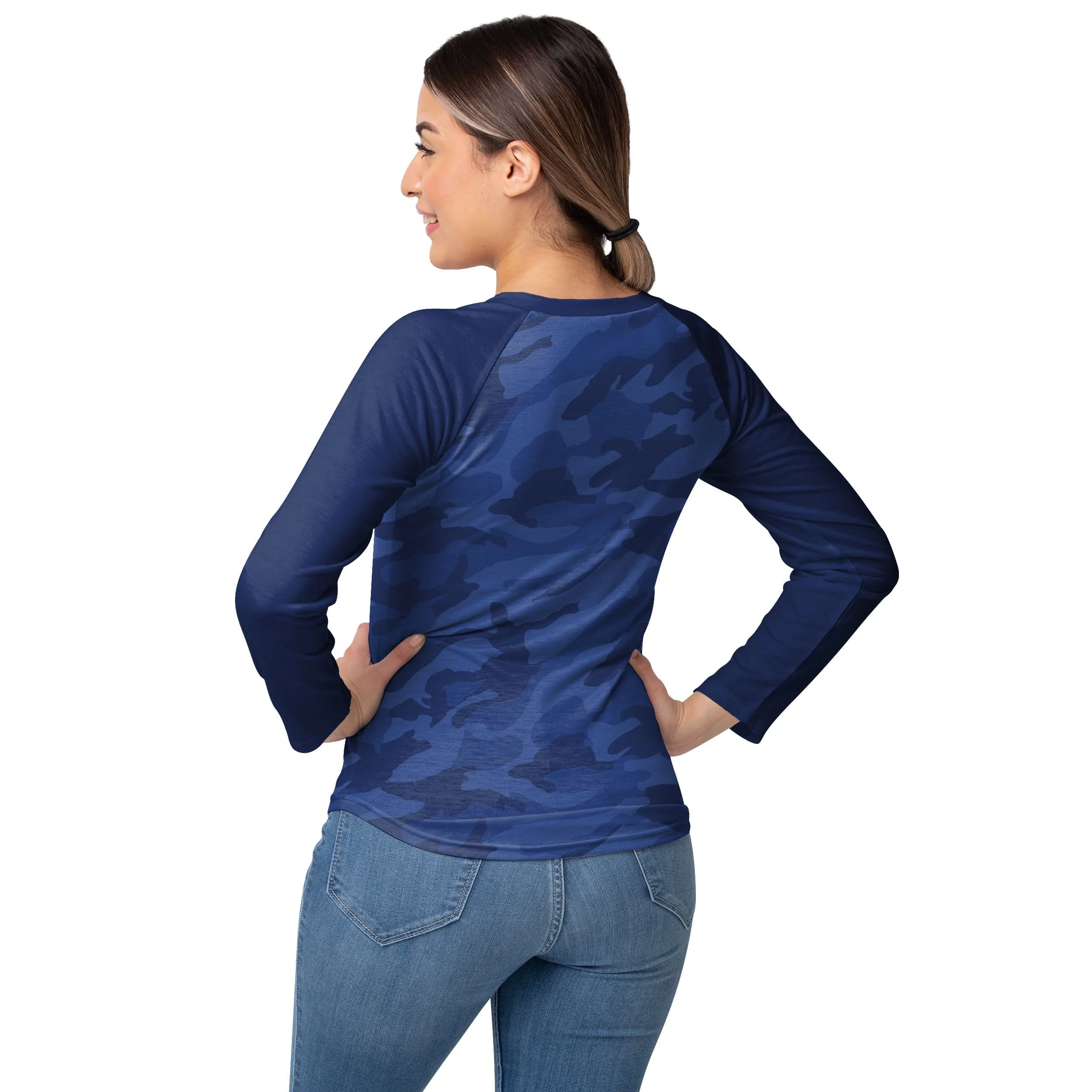 Seattle Seahawks NFL Womens Wordmark Tonal Camo Raglan T-Shirt - Image 3