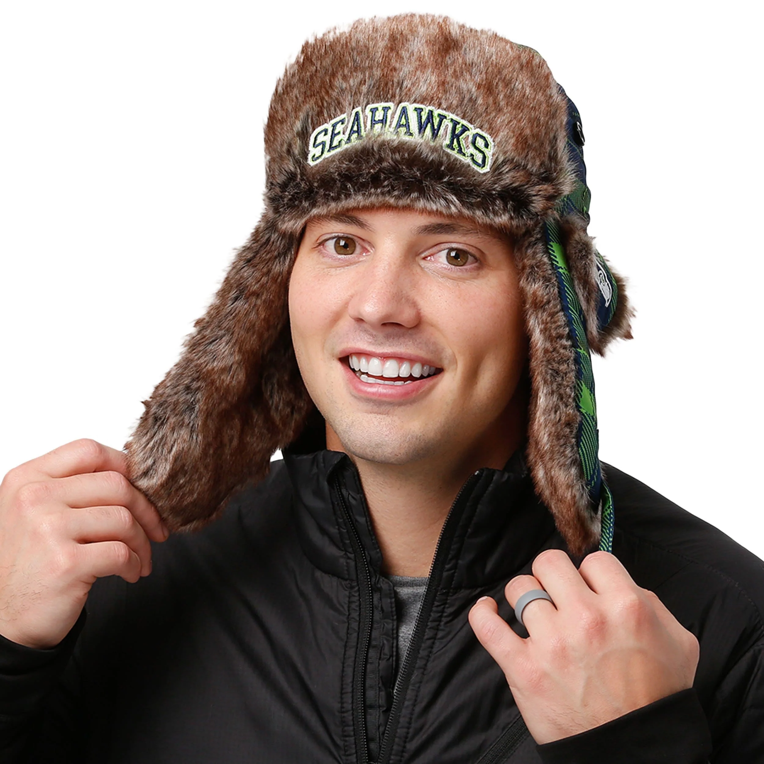 Seattle Seahawks NFL Wordmark Flannel Trapper Hat - Image 2