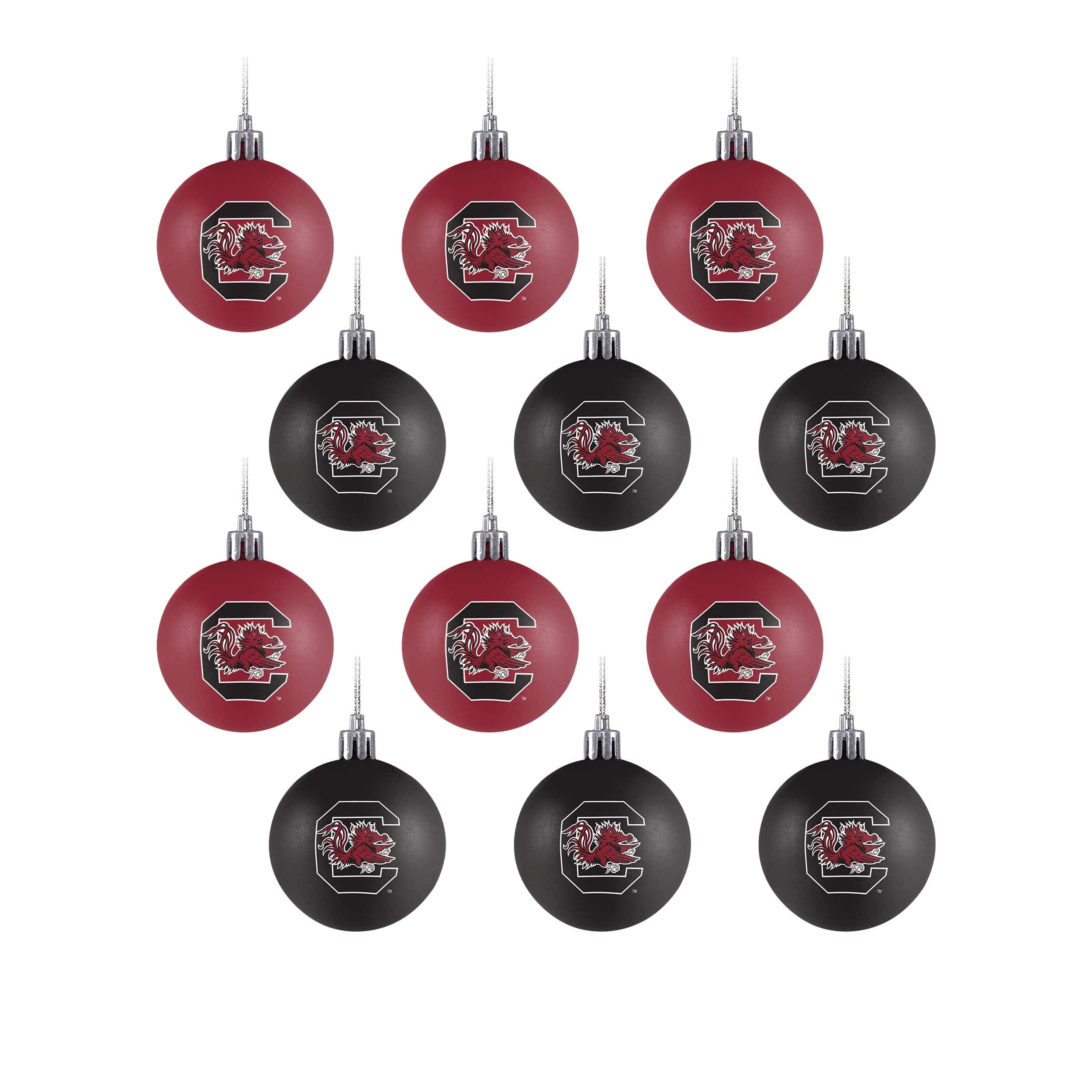 South Carolina Gamecocks NCAA 12 Pack Plastic Ball Ornament Set