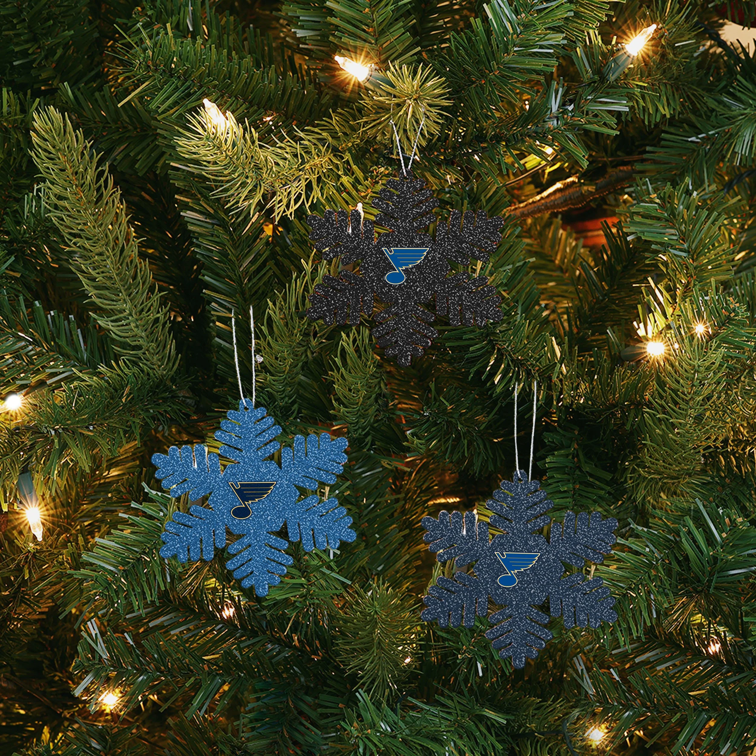 St. Louis Blues NHL 3 Pack Metal Glitter Snowflake Ornament - Image 2