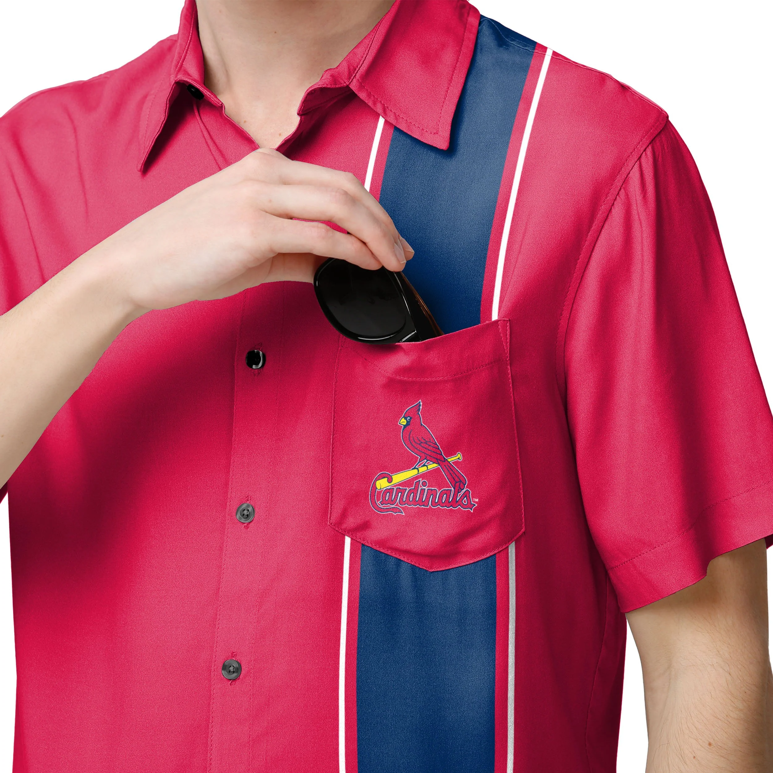 St Louis Cardinals MLB Mens Bowling Stripe Button Up Shirt - Image 4