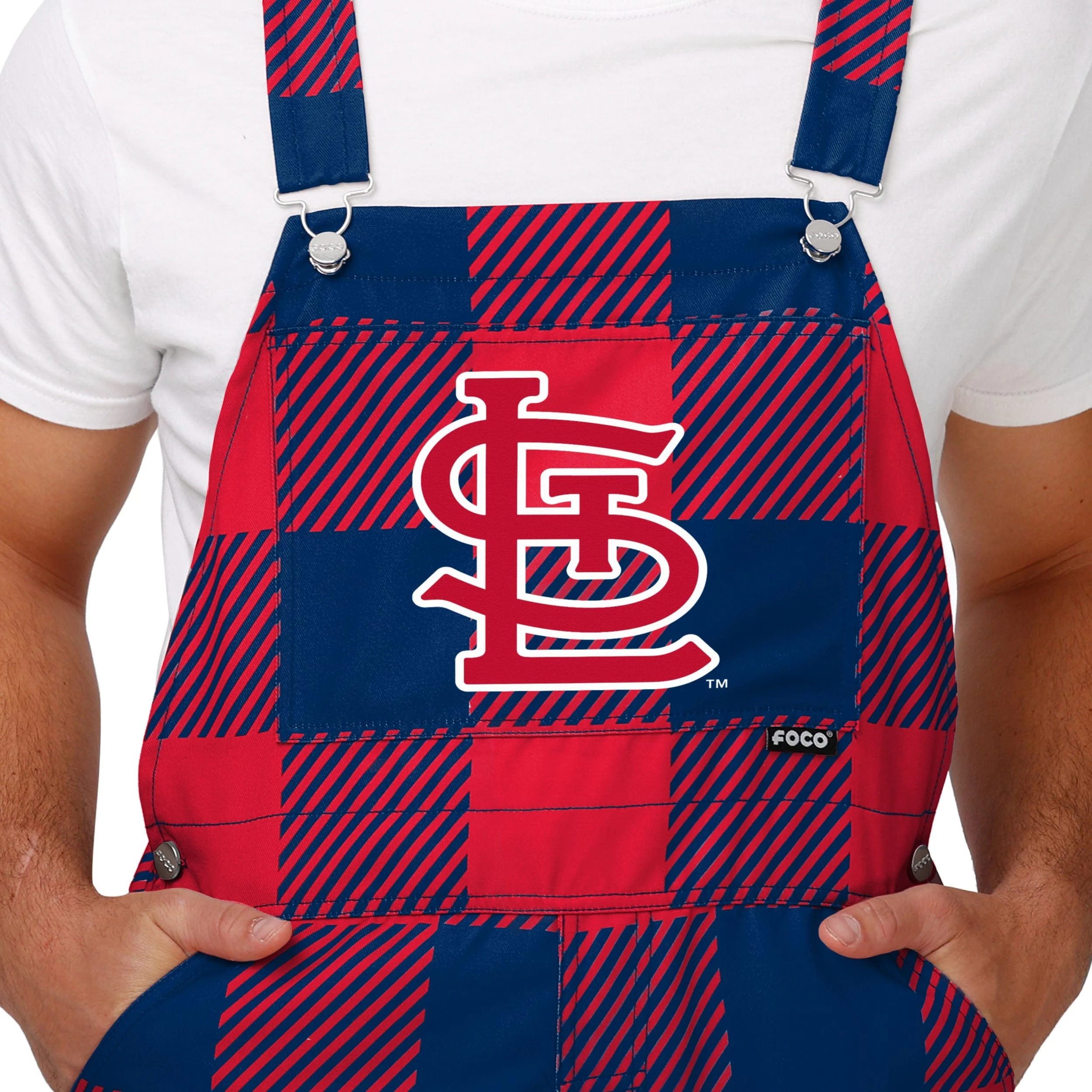 St Louis Cardinals MLB Mens Plaid Bib Overalls - Image 4