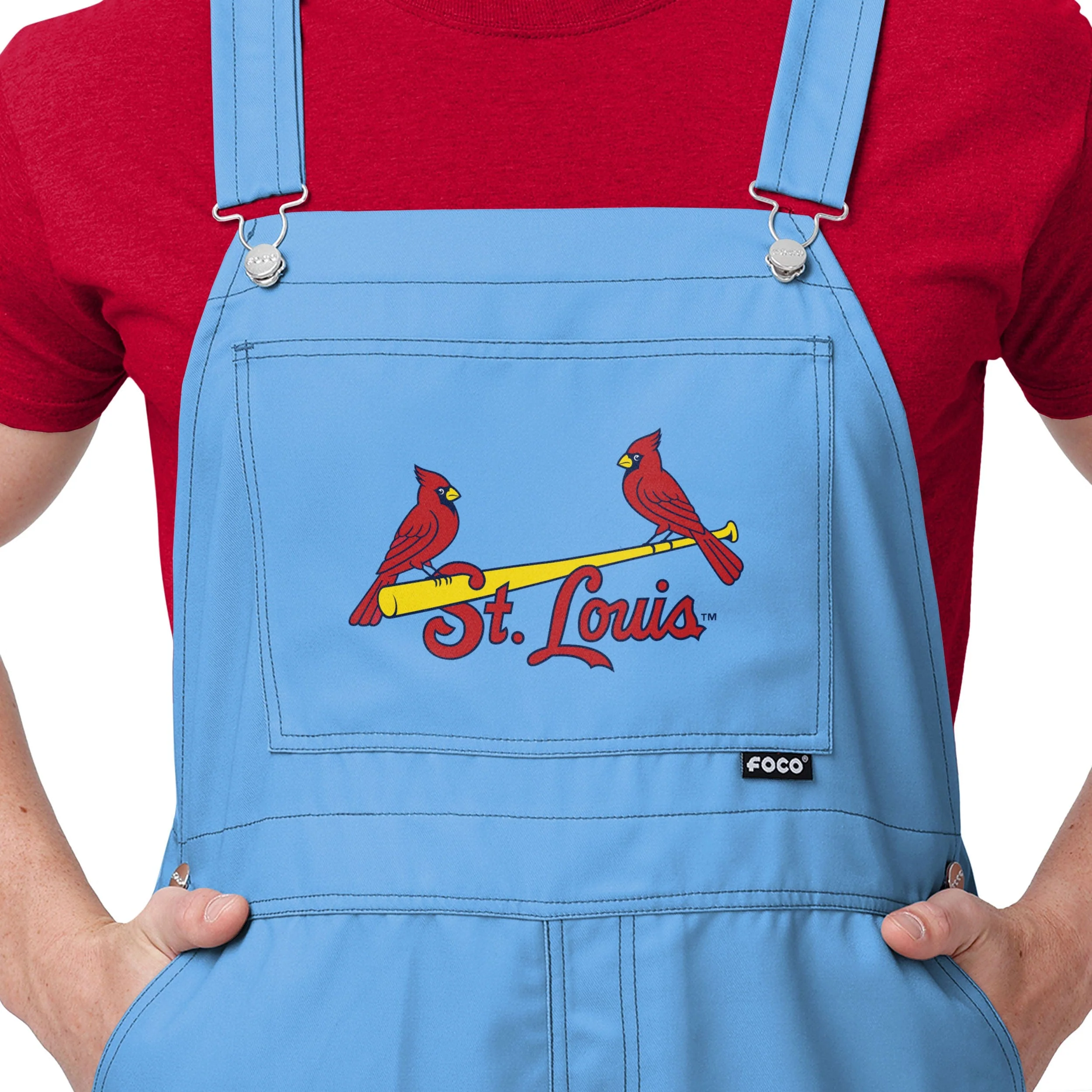 St Louis Cardinals Powder Blue MLB Mens Big Logo Bib Overalls - Image 4