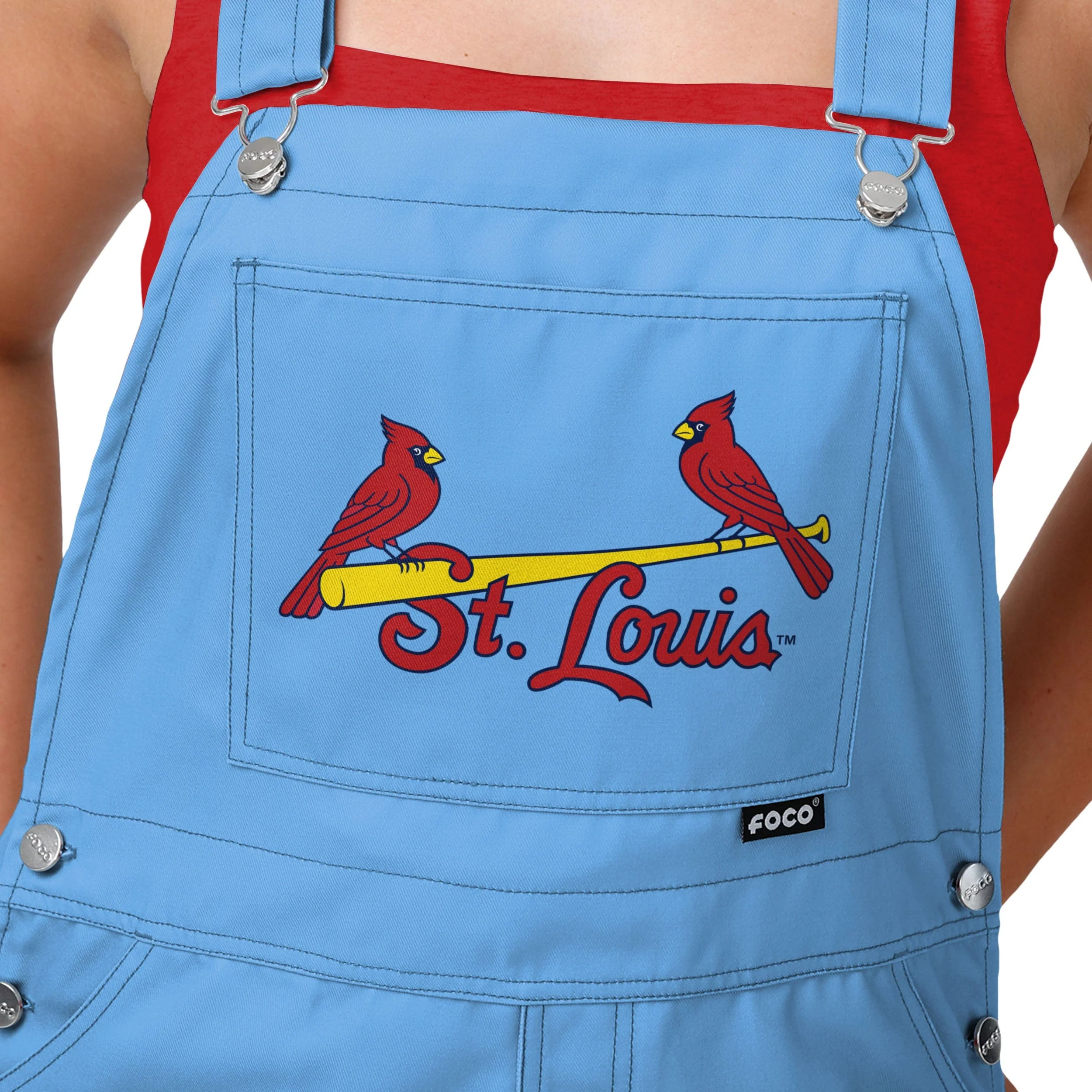 St Louis Cardinals Powder Blue MLB Womens Big Logo Bib Overalls - Image 4