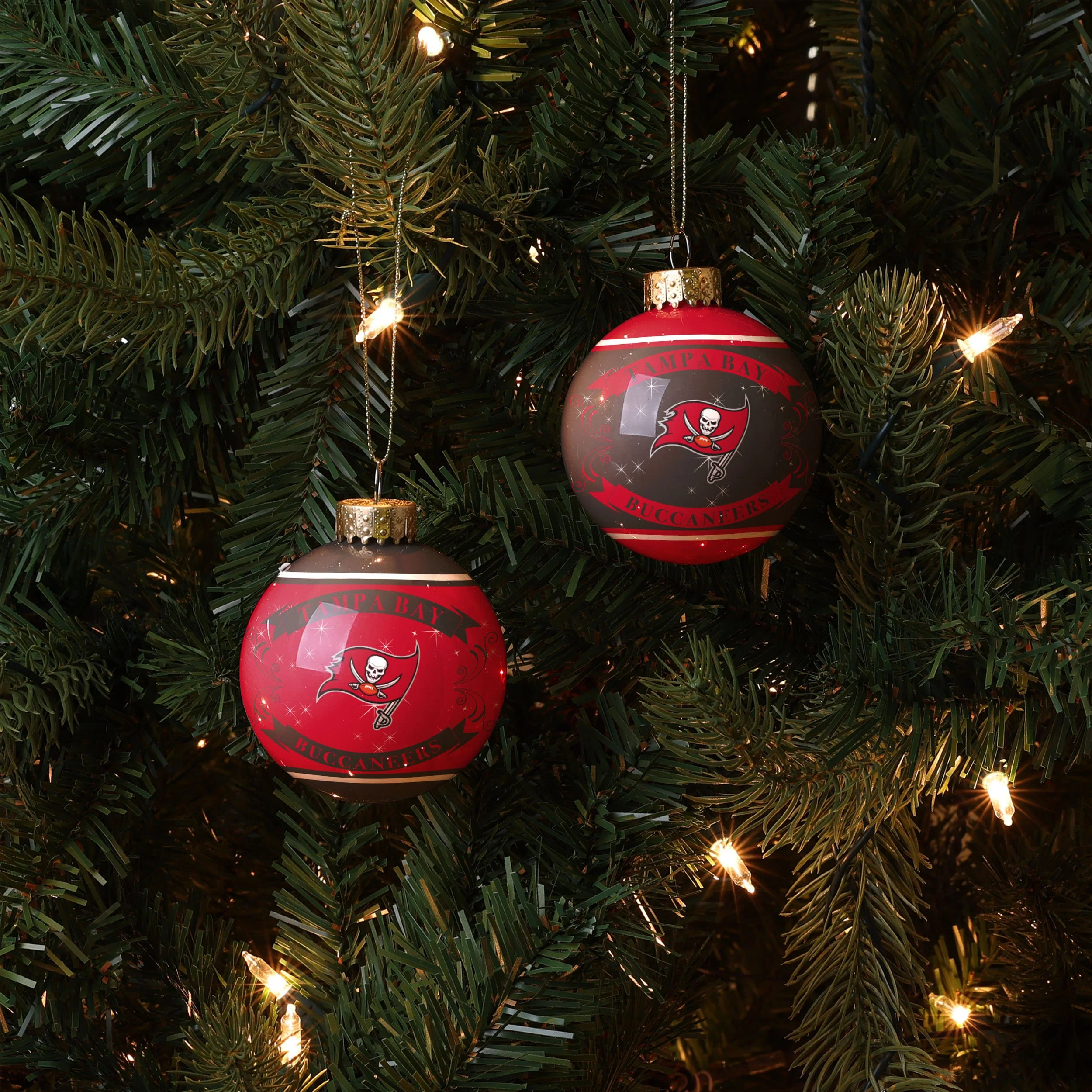 Tampa Bay Buccaneers NFL 2 Pack Glass Ball Ornament Set - Image 2