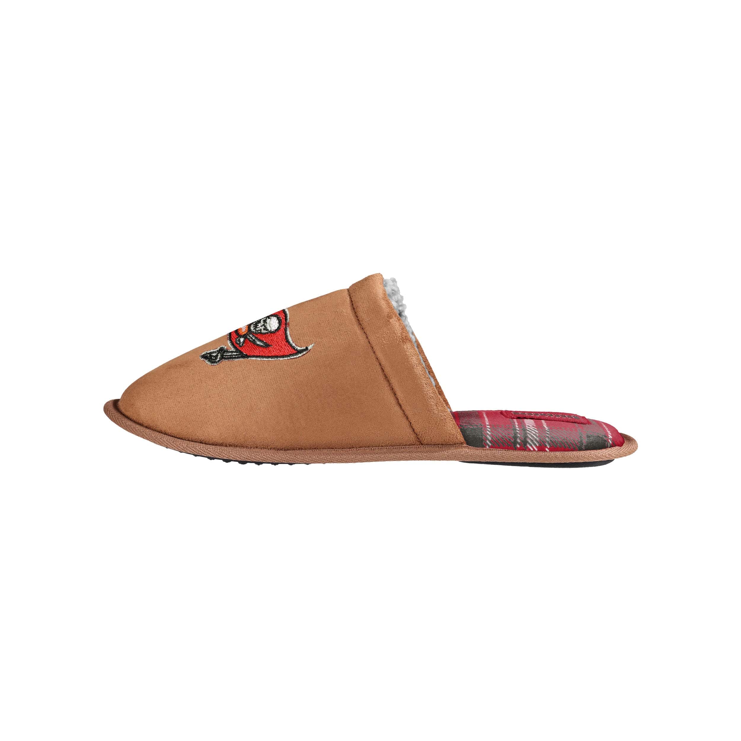 Tampa Bay Buccaneers NFL Mens Flannel Lined Brown Suede Scuff Slipper