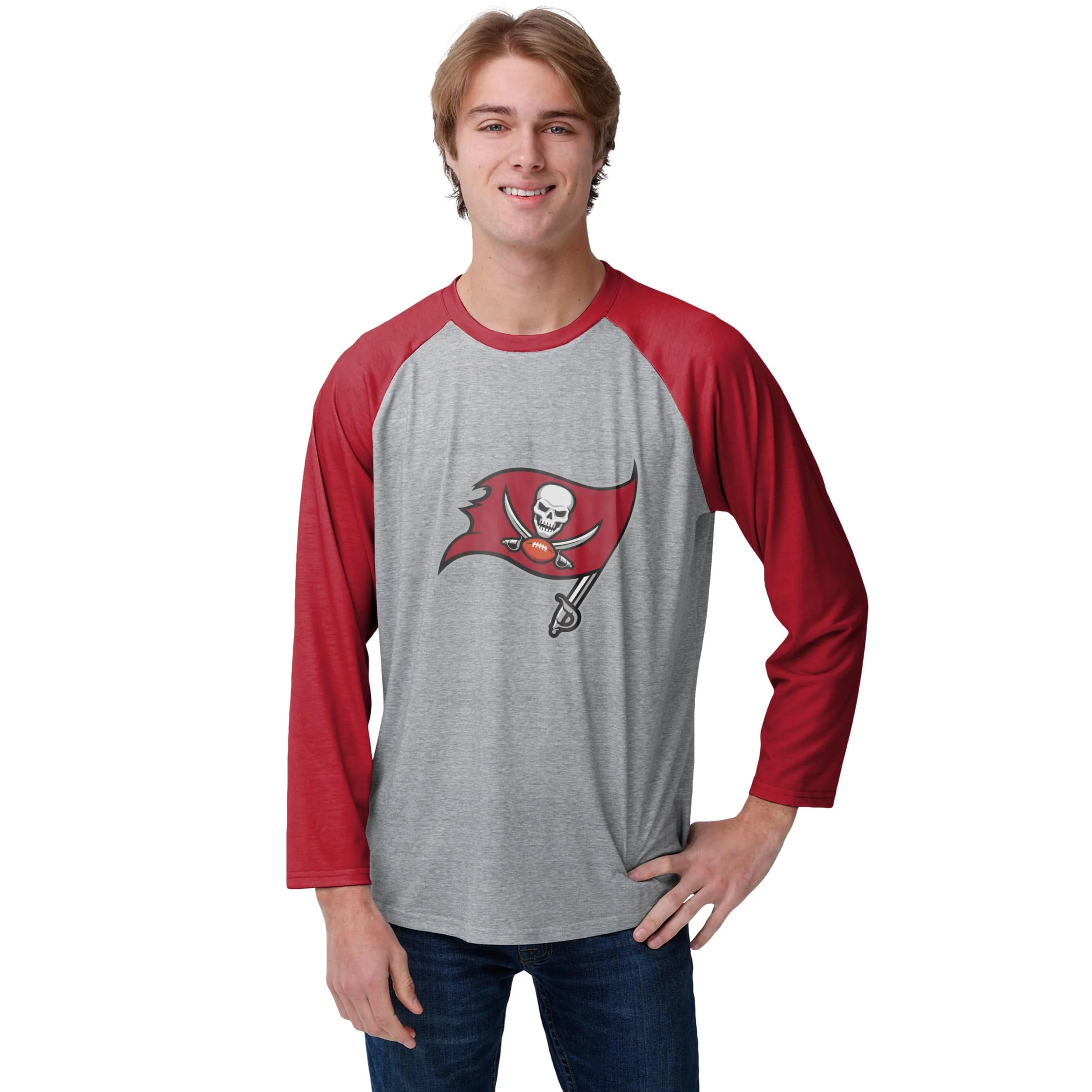 Tampa Bay Buccaneers NFL Mens Gray Big Logo Raglan T-Shirt - Image 2