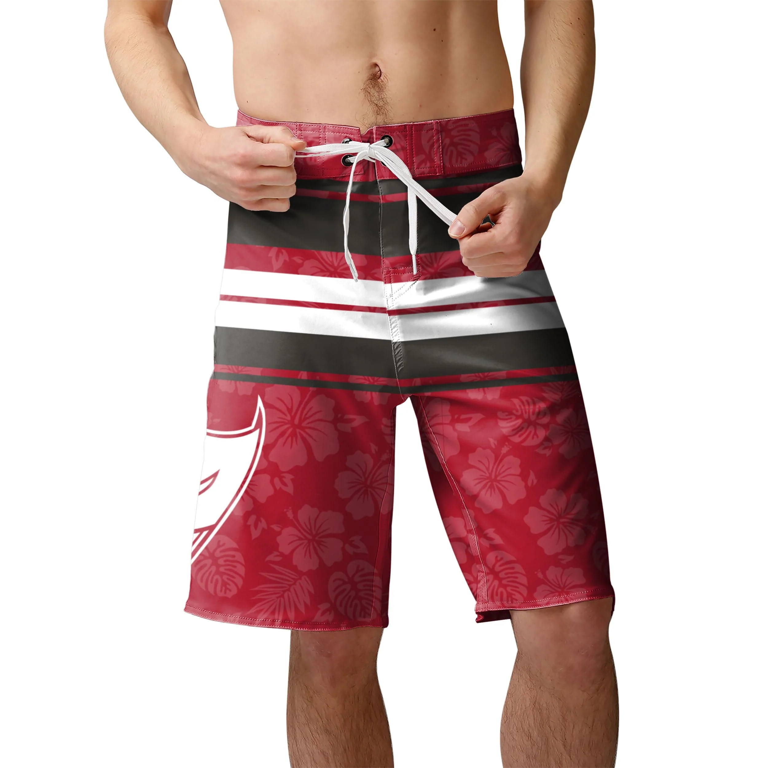 Tampa Bay Buccaneers NFL Mens Hibiscus Boardwalk Stripe Boardshorts - Image 2