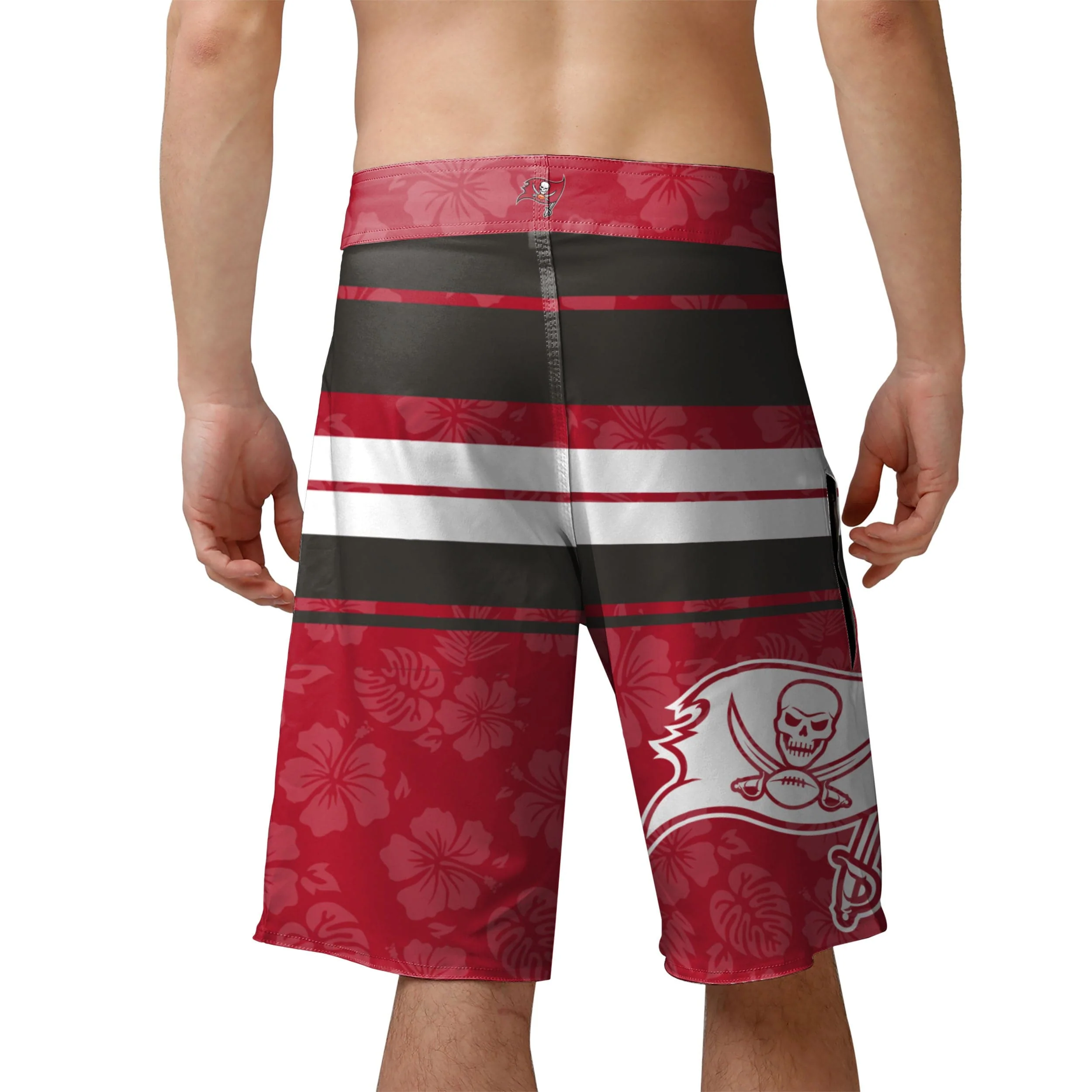 Tampa Bay Buccaneers NFL Mens Hibiscus Boardwalk Stripe Boardshorts - Image 3