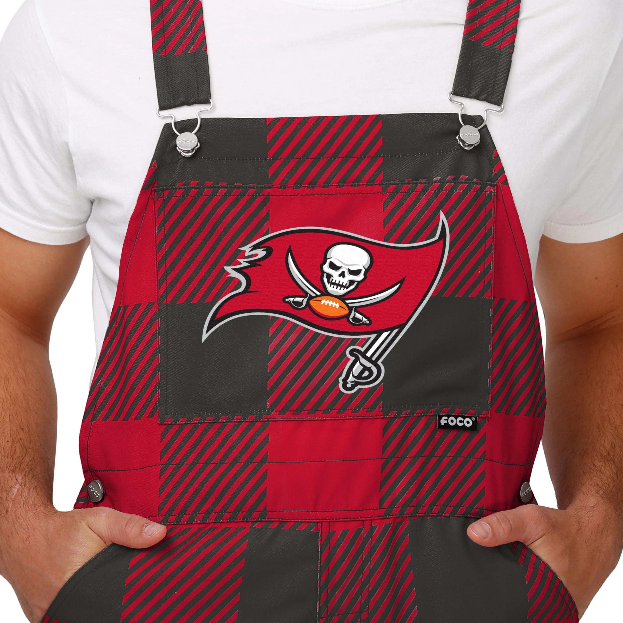 Tampa Bay Buccaneers NFL Mens Plaid Bib Overalls - Image 4