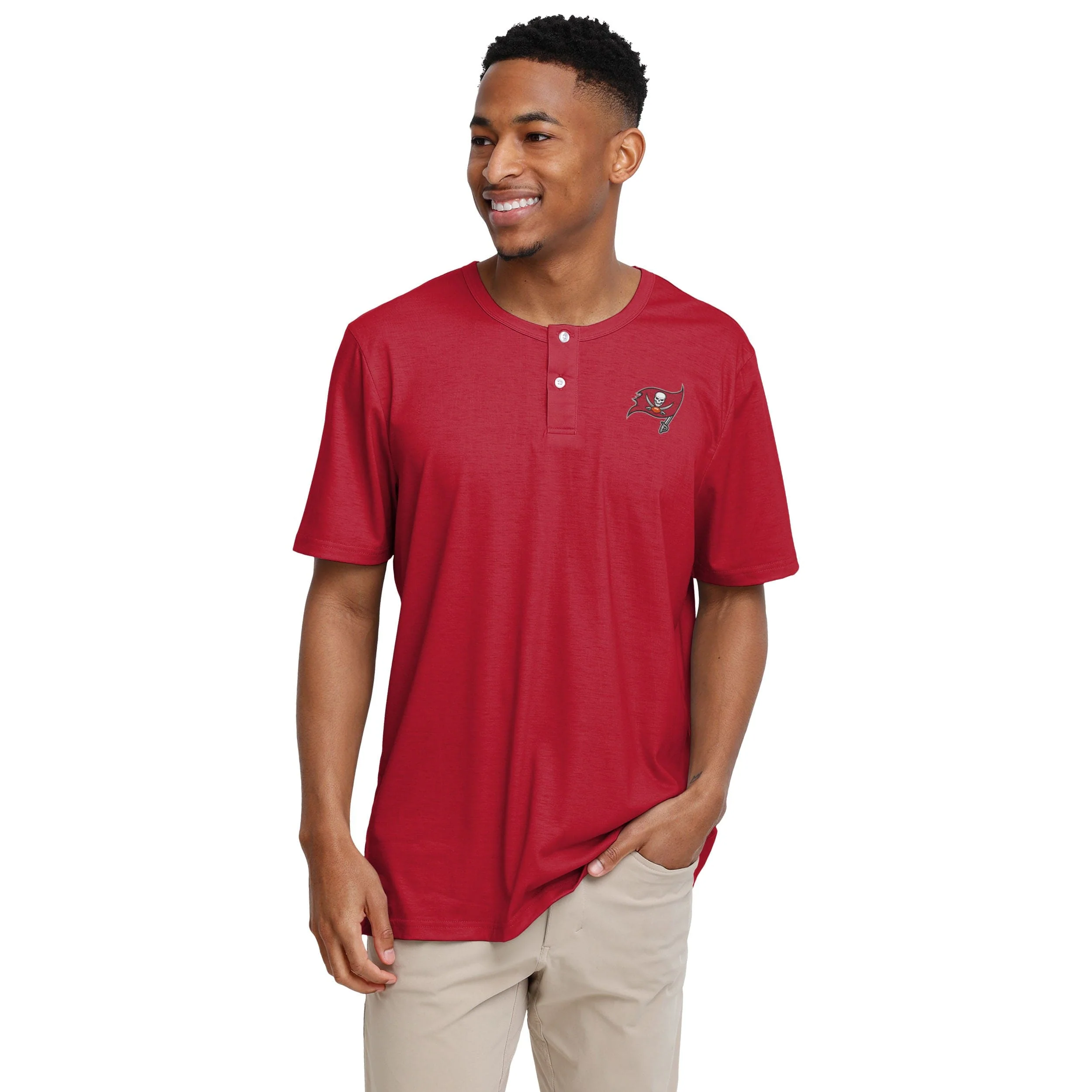 Tampa Bay Buccaneers NFL Mens Solid Team Logo Short Sleeve Henley - Image 2