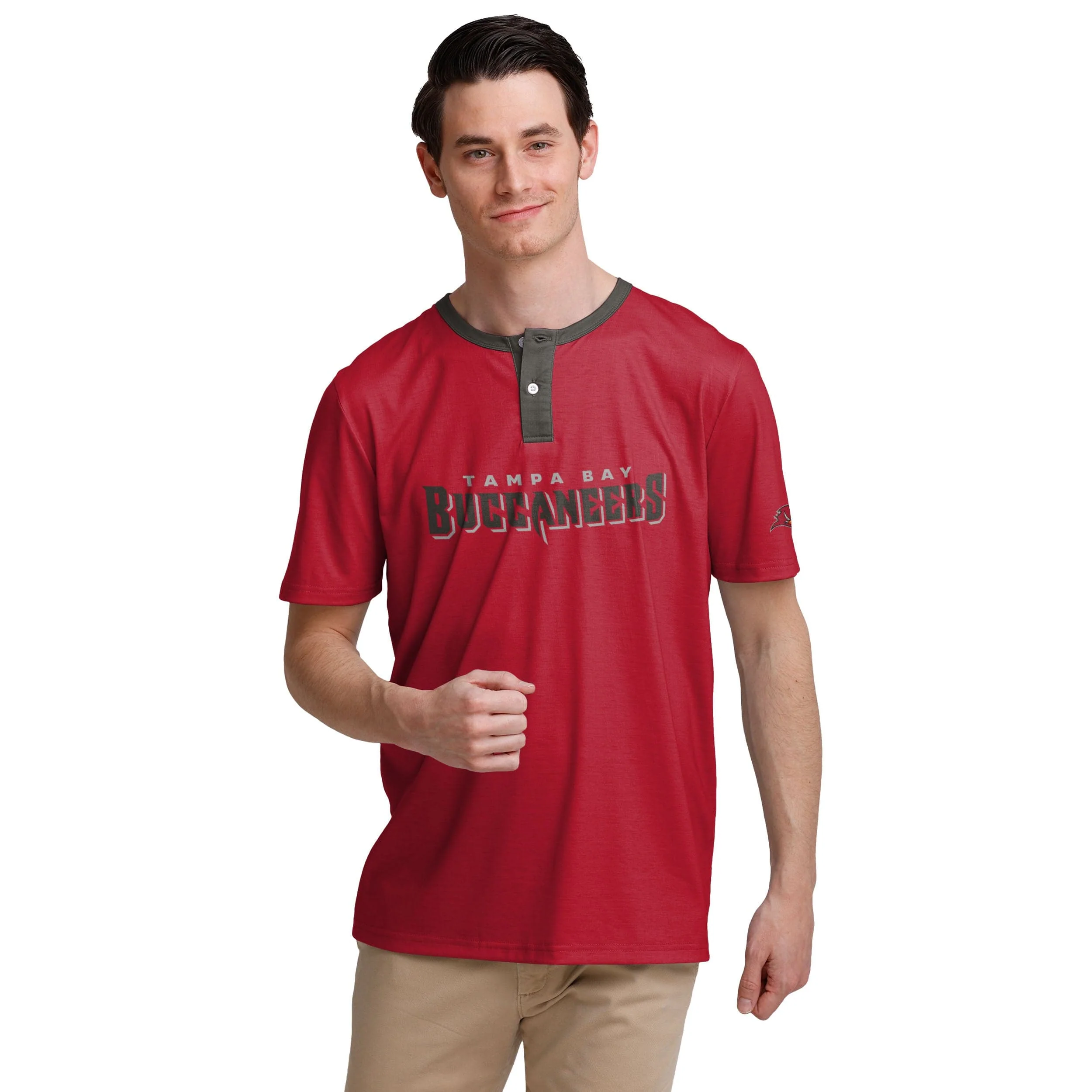 Tampa Bay Buccaneers NFL Mens Solid Wordmark Short Sleeve Henley - Image 2