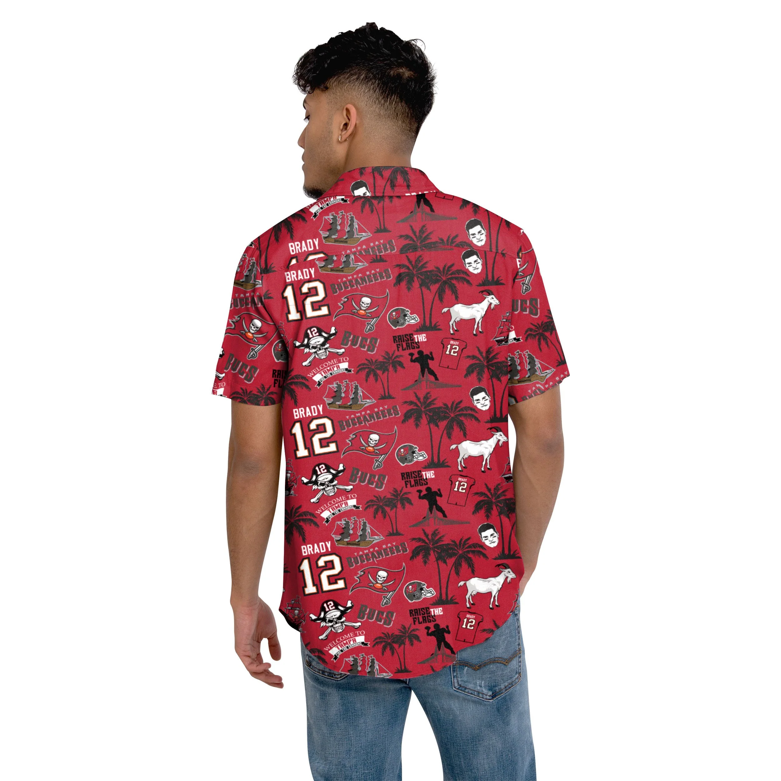 Tampa Bay Buccaneers NFL Mens Tom Brady Floral Button Up Shirt - Image 3