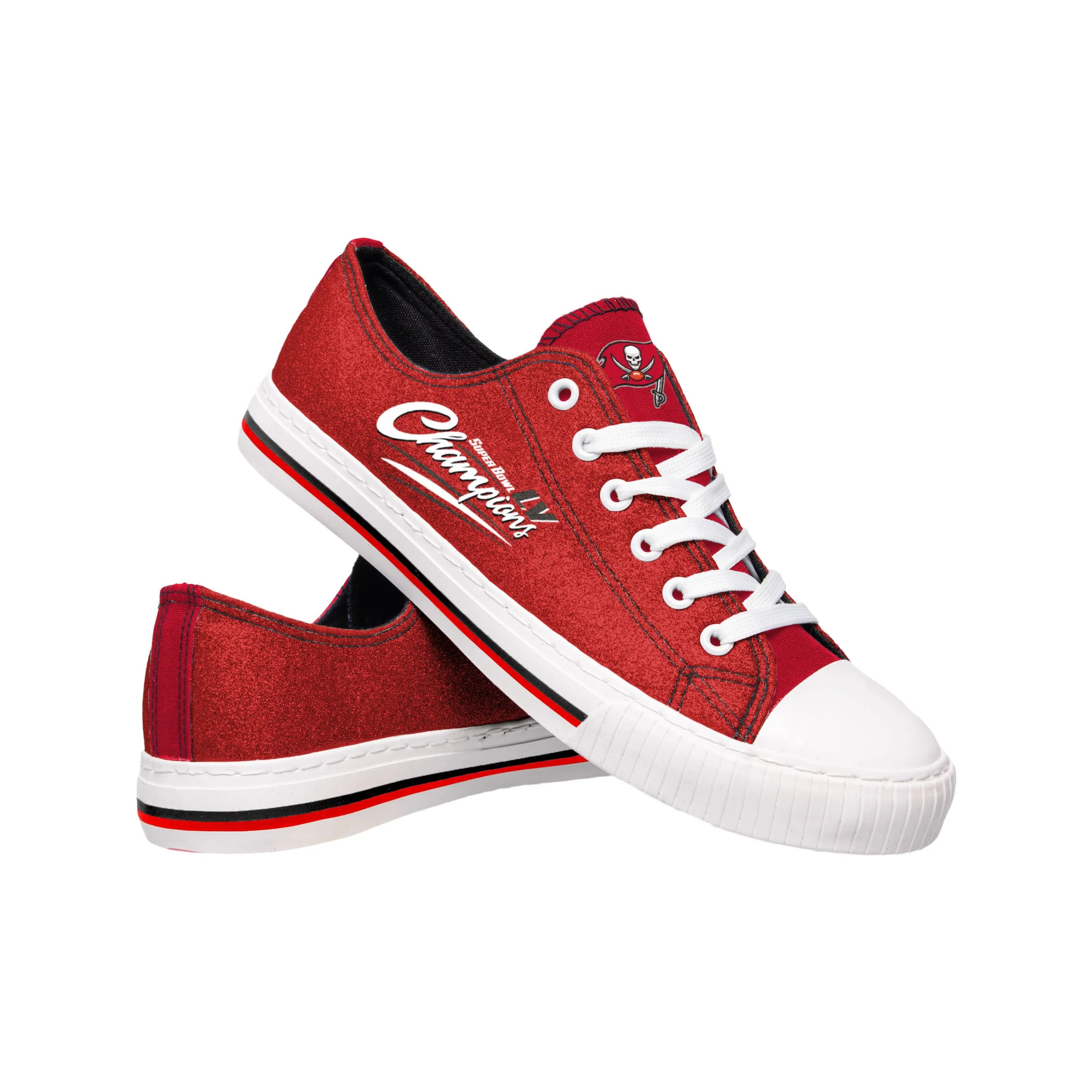 Tampa Bay Buccaneers NFL Super Bowl LV Champions Womens Glitter Low Top Canvas Shoe - Image 3