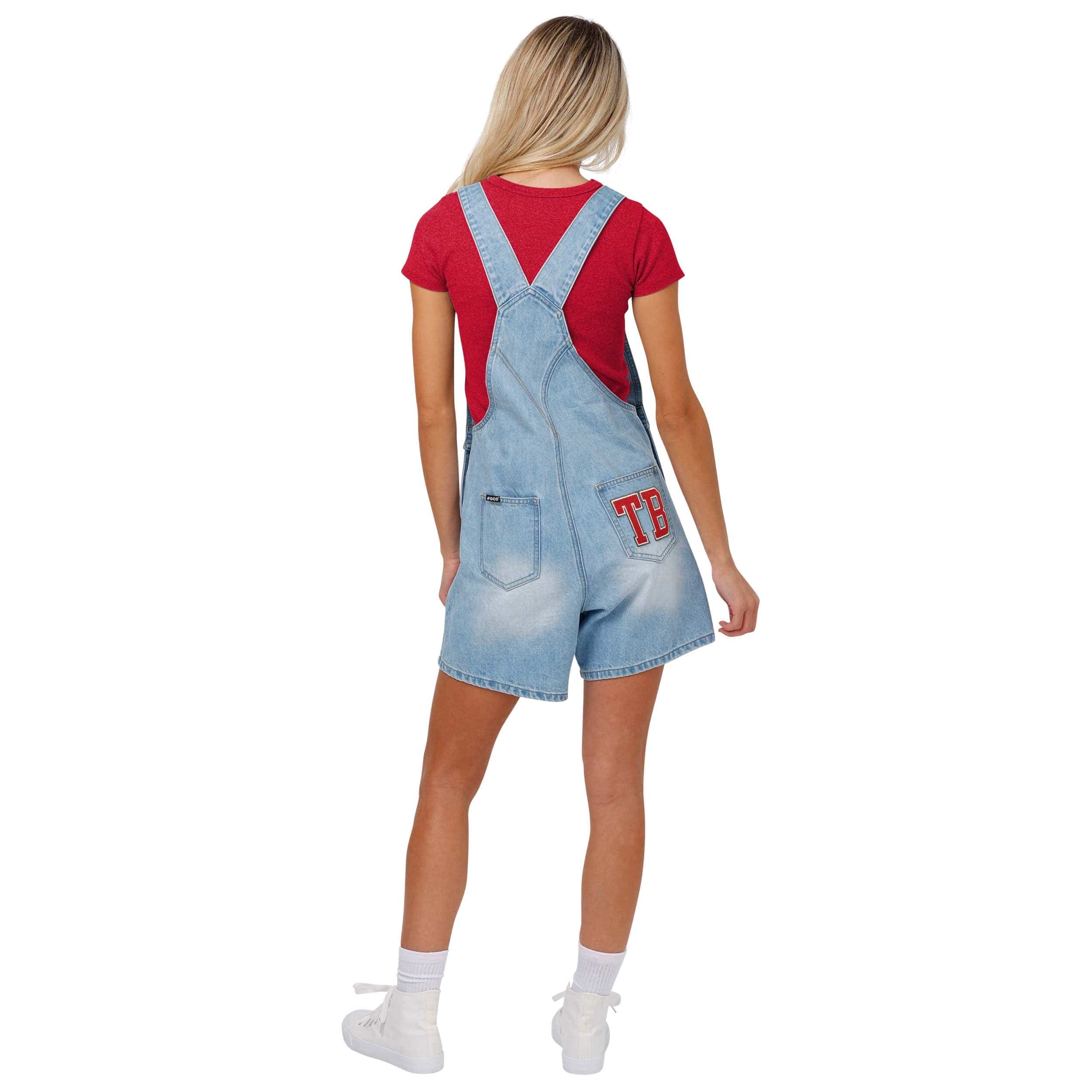 Tampa Bay Buccaneers NFL Womens Big Logo Denim Bib Shortalls - Image 2