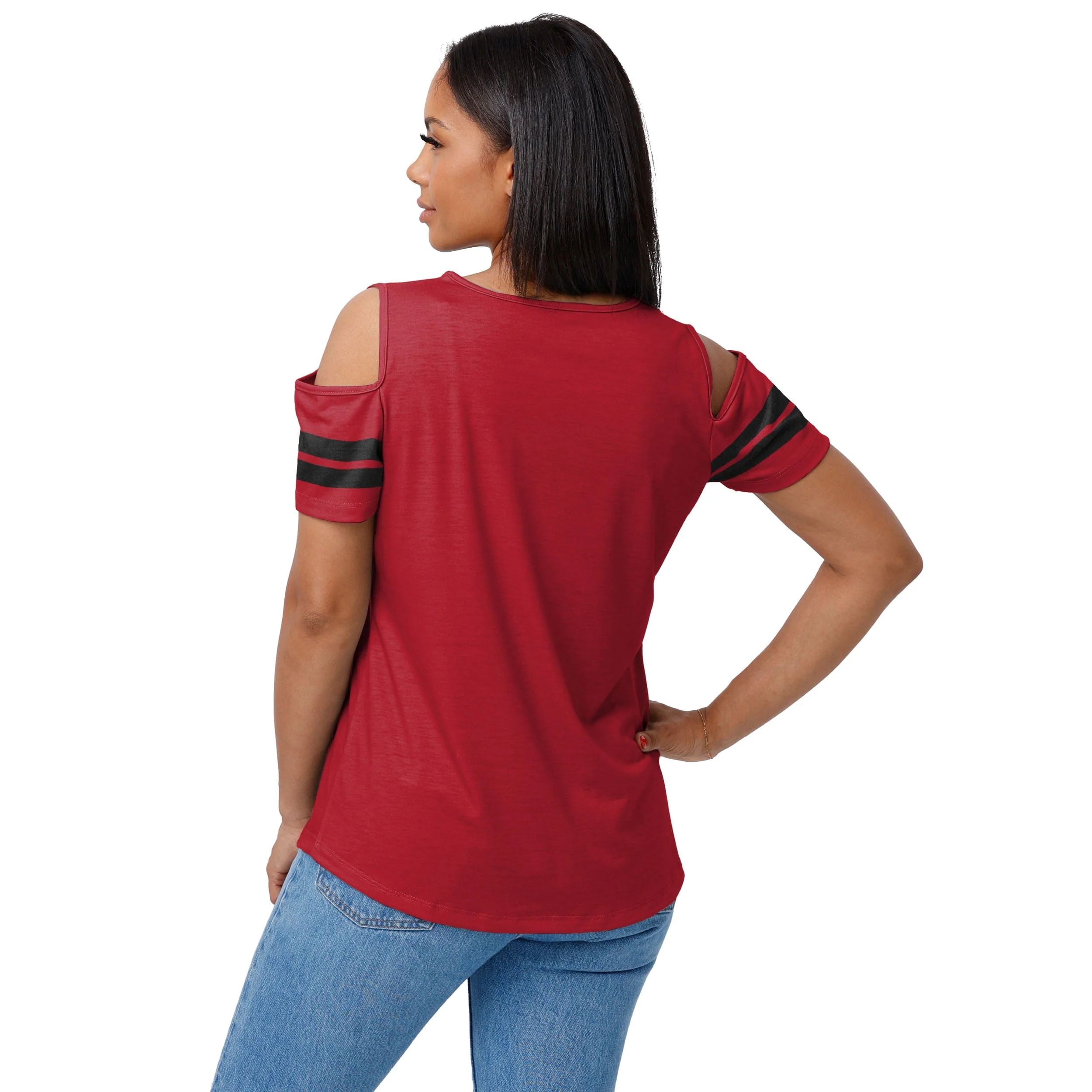 Tampa Bay Buccaneers NFL Womens Cold Shoulder T-Shirt - Image 2