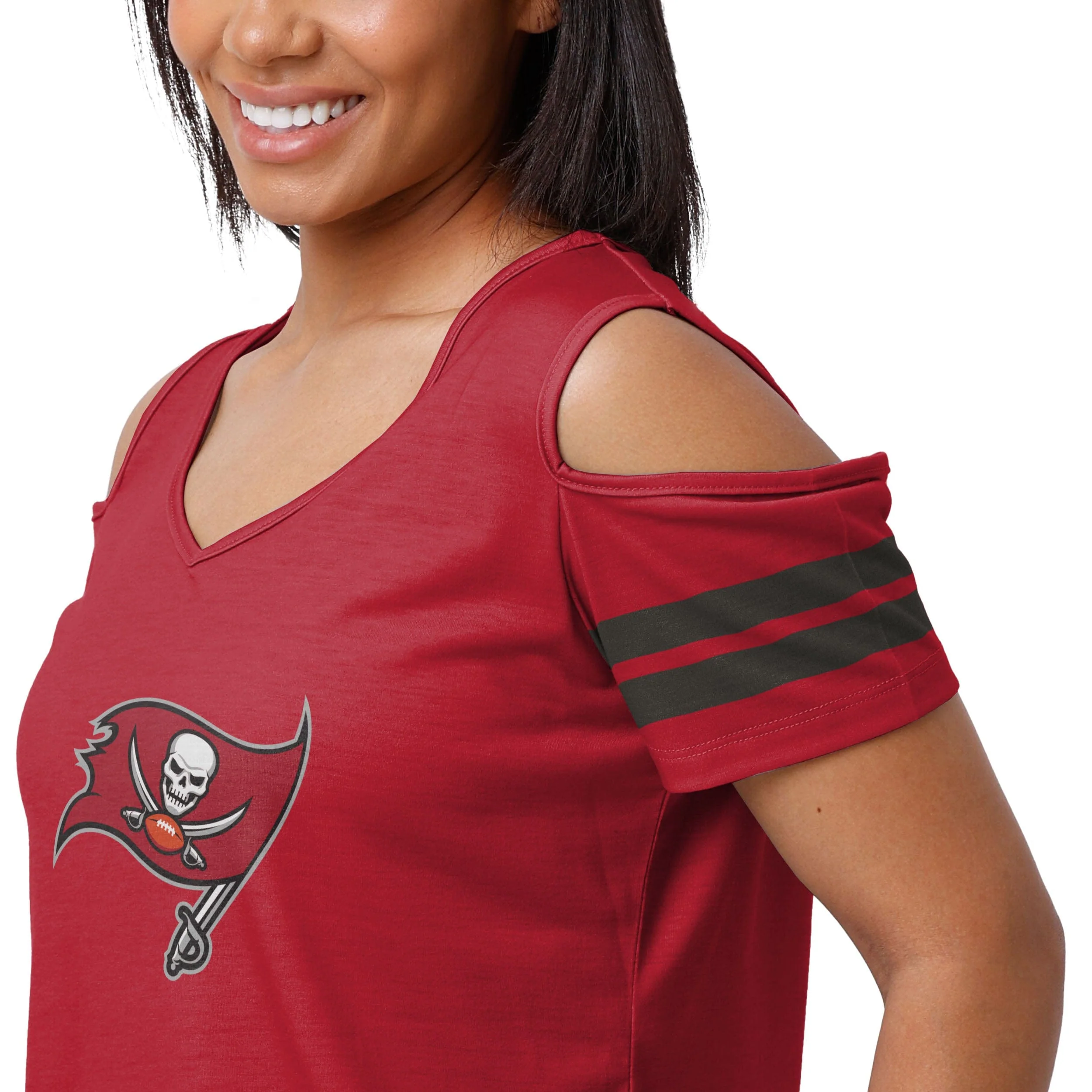 Tampa Bay Buccaneers NFL Womens Cold Shoulder T-Shirt - Image 3