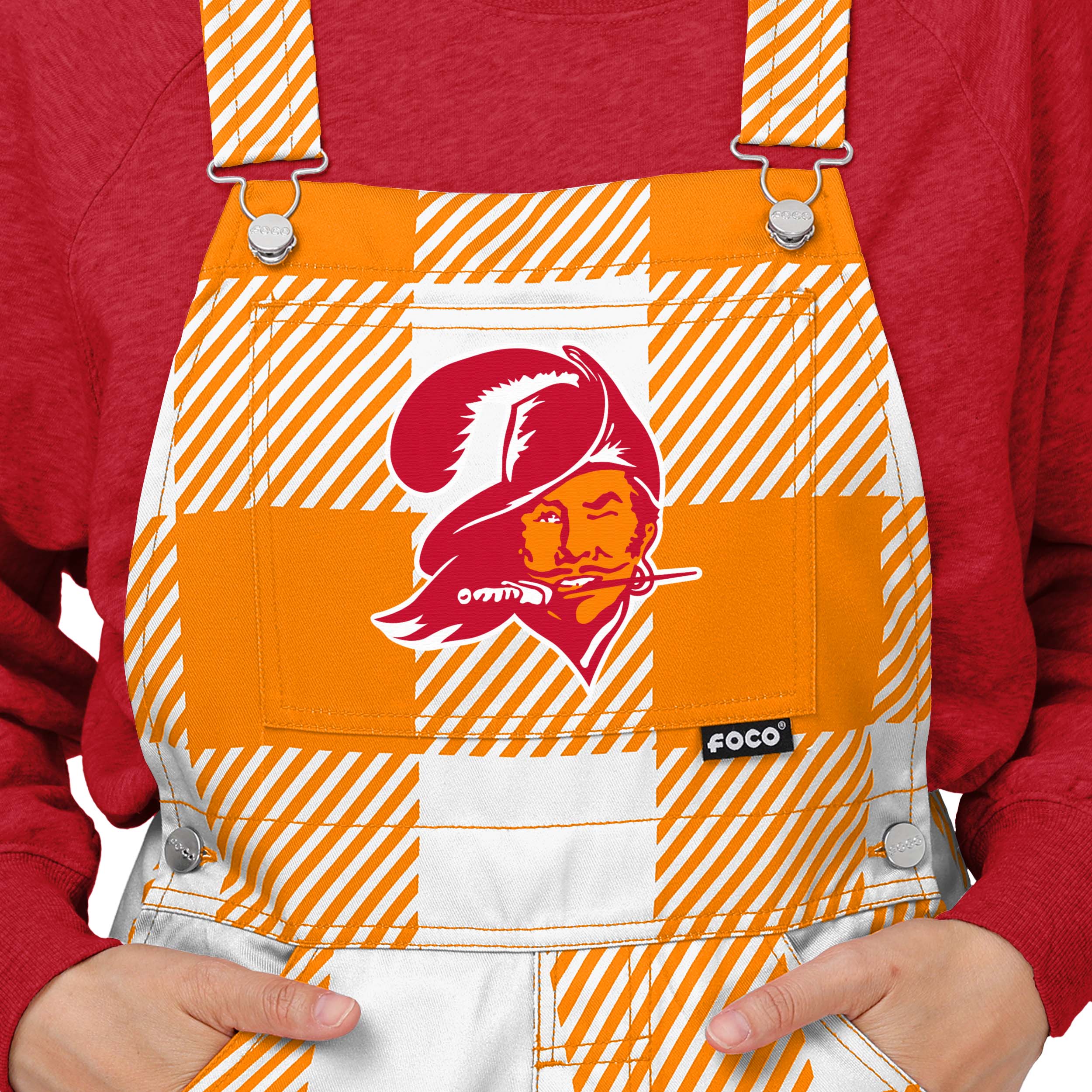 Tampa Bay Buccaneers NFL Womens Creamsicle Plaid Thematic Bib Overalls - Image 4