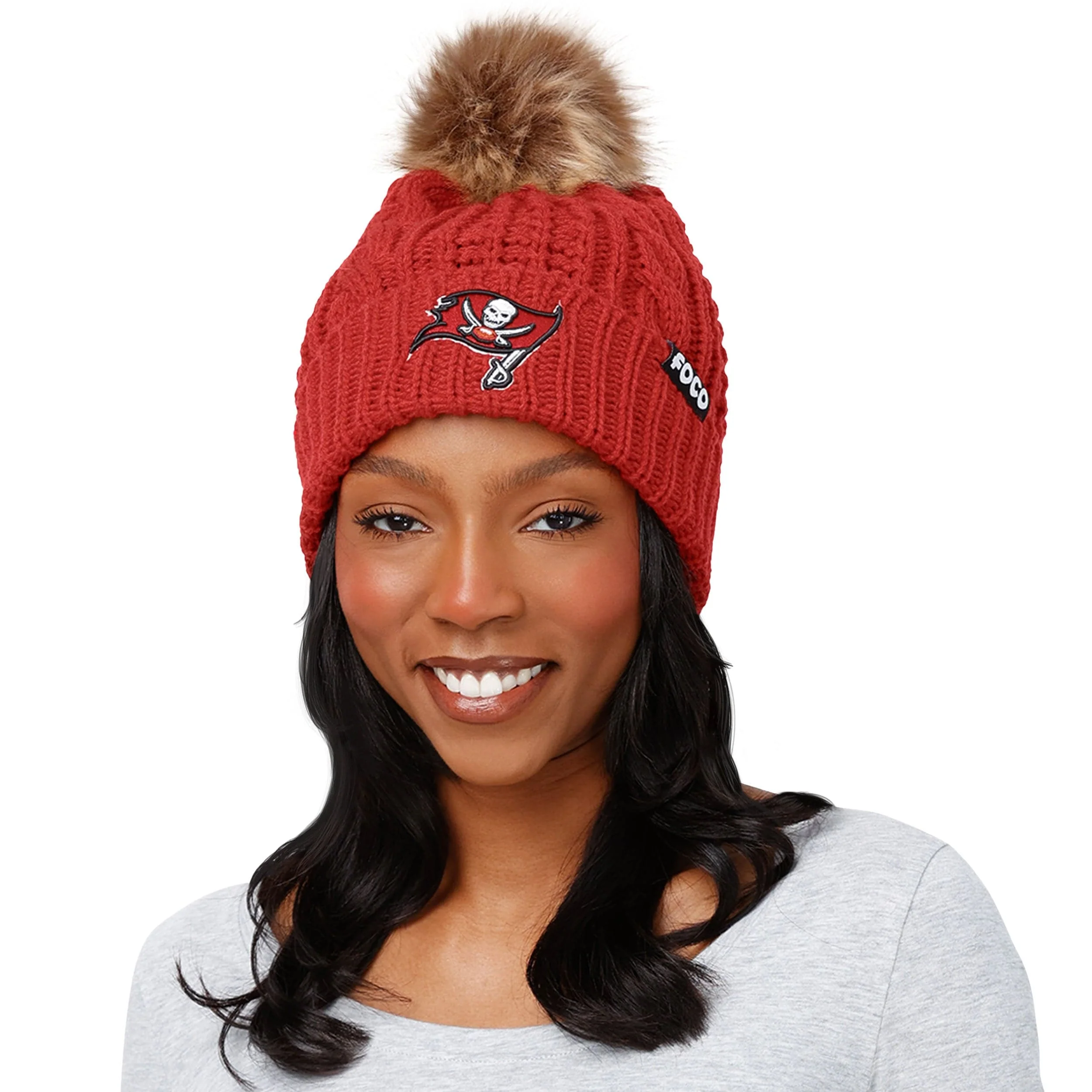 Tampa Bay Buccaneers NFL Womens Faux Fur Pom Beanie - Image 3