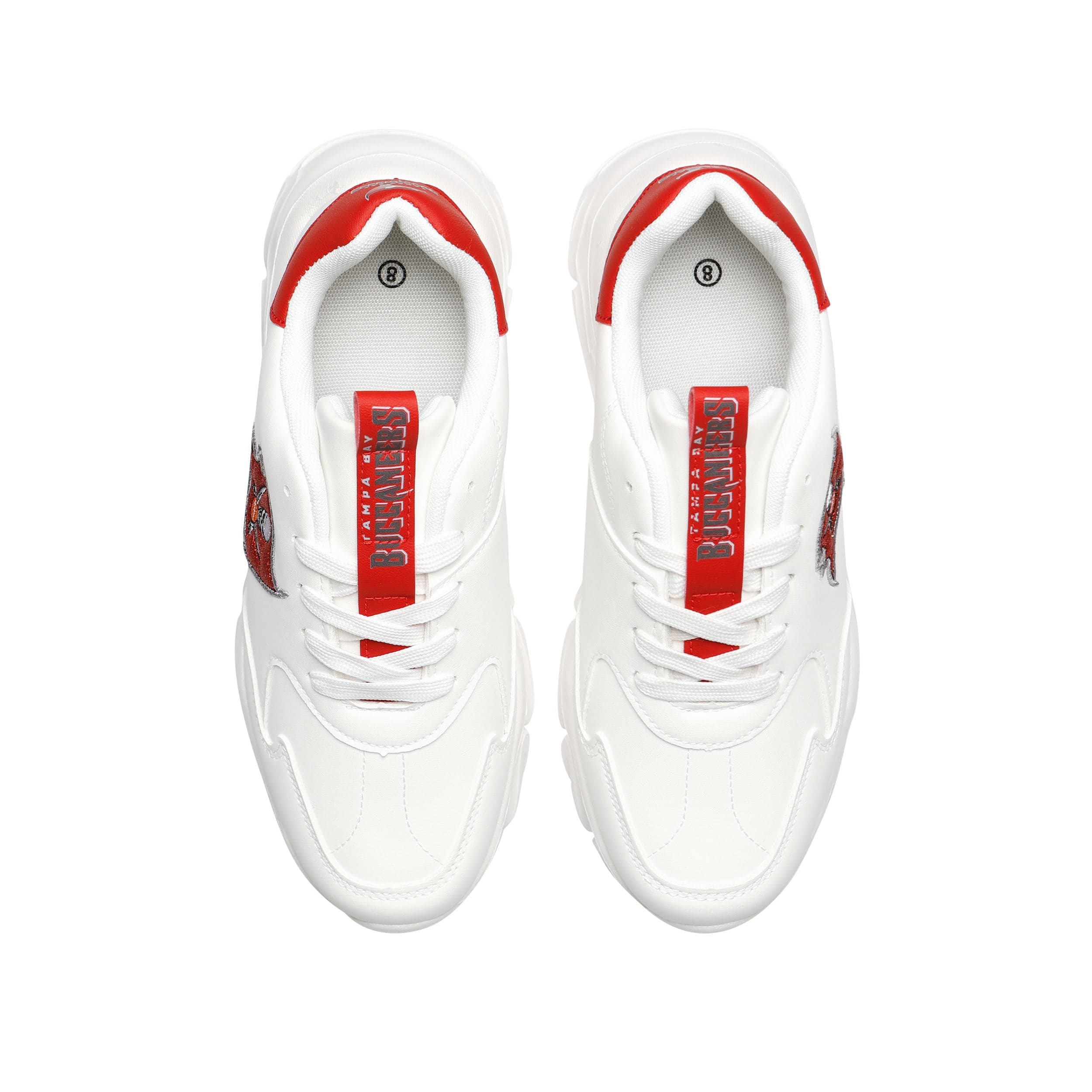 Tampa Bay Buccaneers NFL Womens Glitter Big Logo Vintage White Chunky Sneaker - Image 4