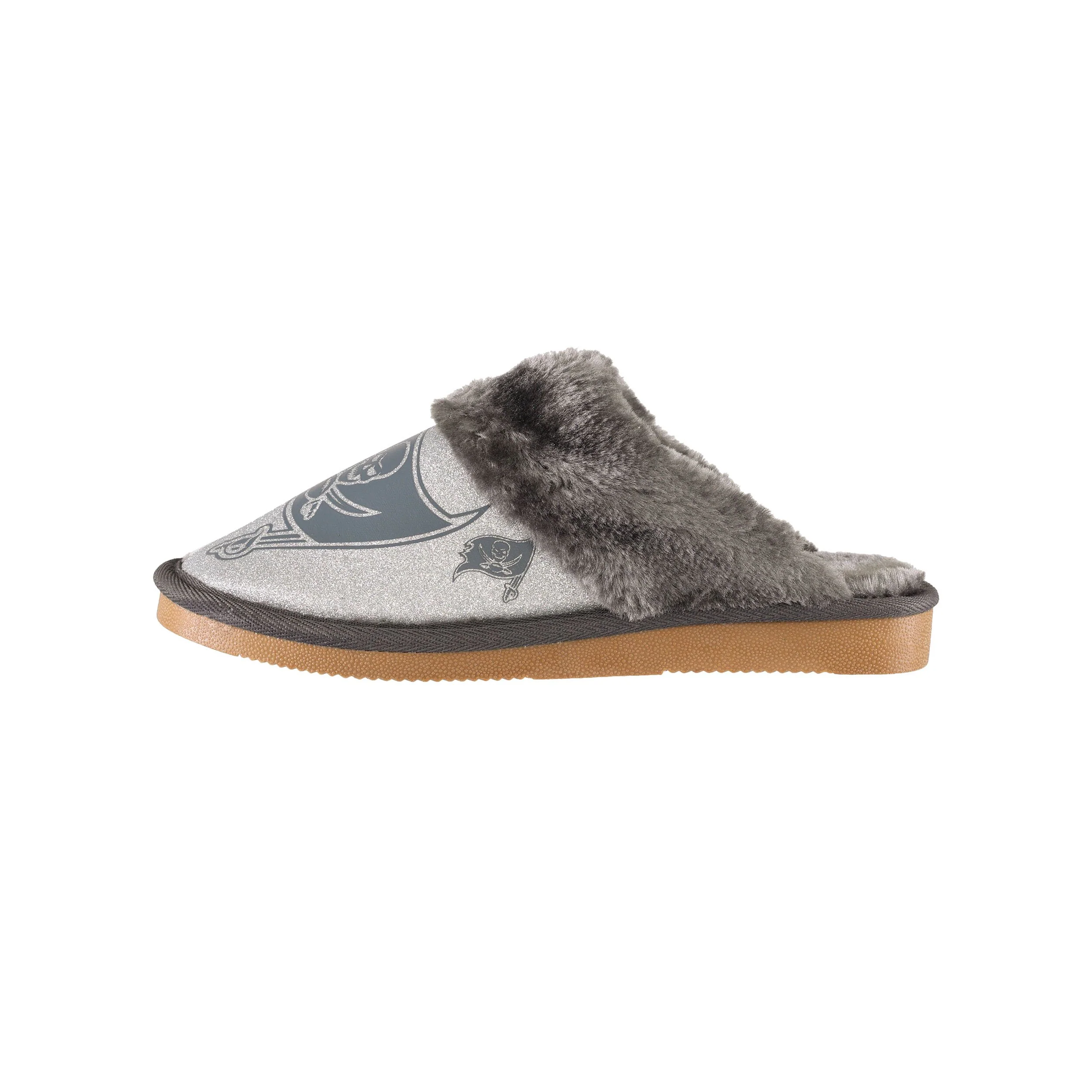 Tampa Bay Buccaneers NFL Womens Glitter Open Back Fur Moccasin Slippers - Image 4