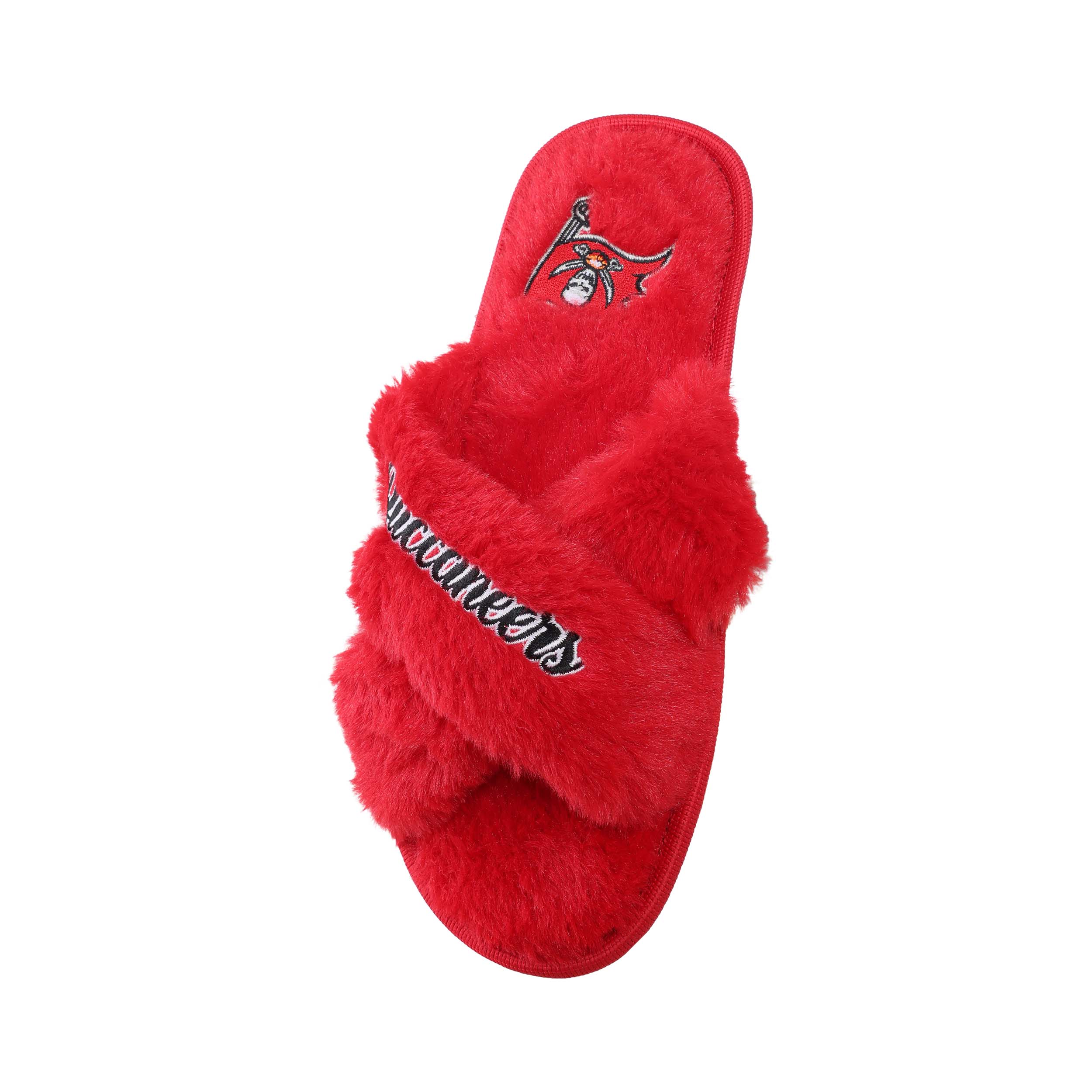 Tampa Bay Buccaneers NFL Womens Script Wordmark Fur Cross Slide - Image 3