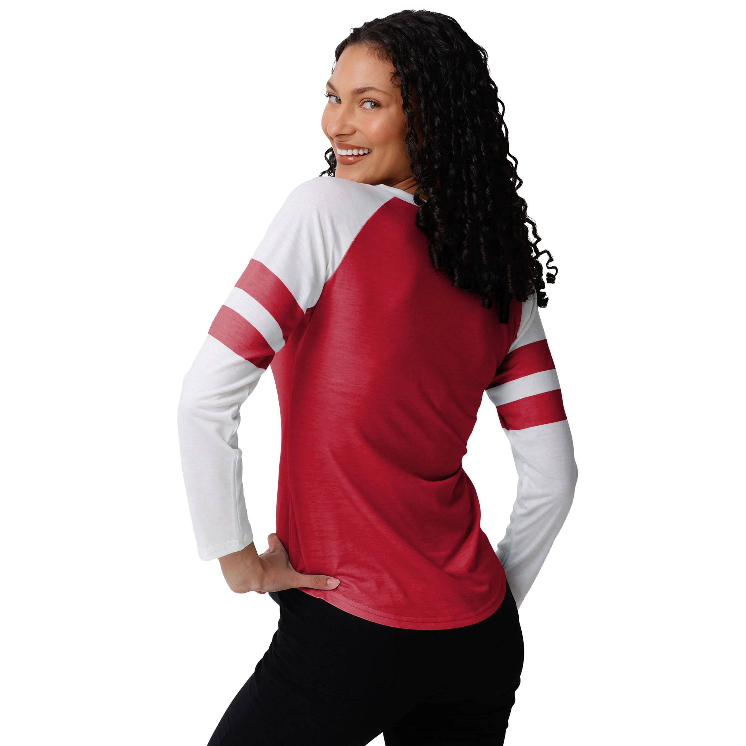 Tampa Bay Buccaneers NFL Womens Script Wordmark Striped Sleeve Raglan T-Shirt - Image 3
