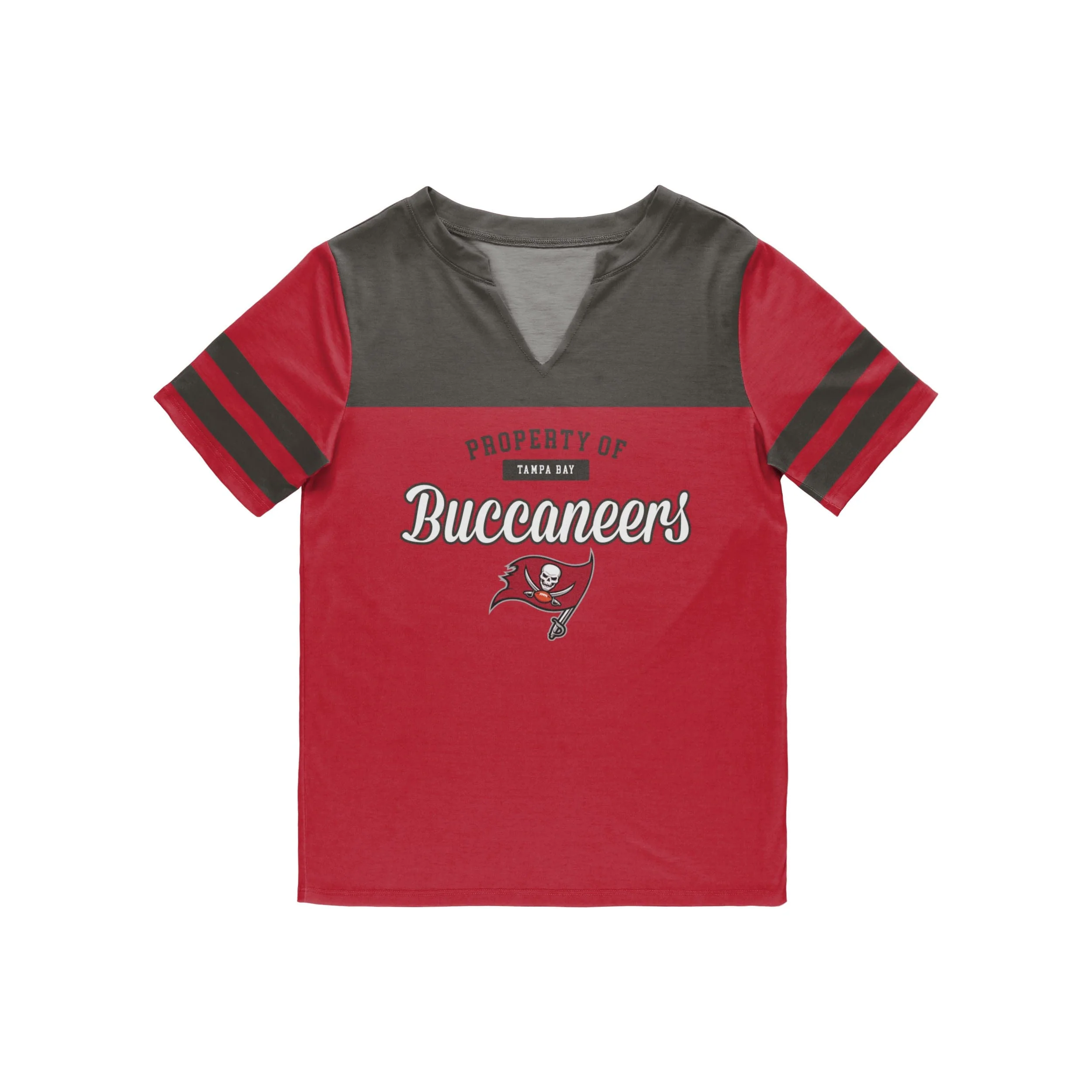 Tampa Bay Buccaneers NFL Womens Team Stripe Property Of V-Neck T-Shirt - Image 3