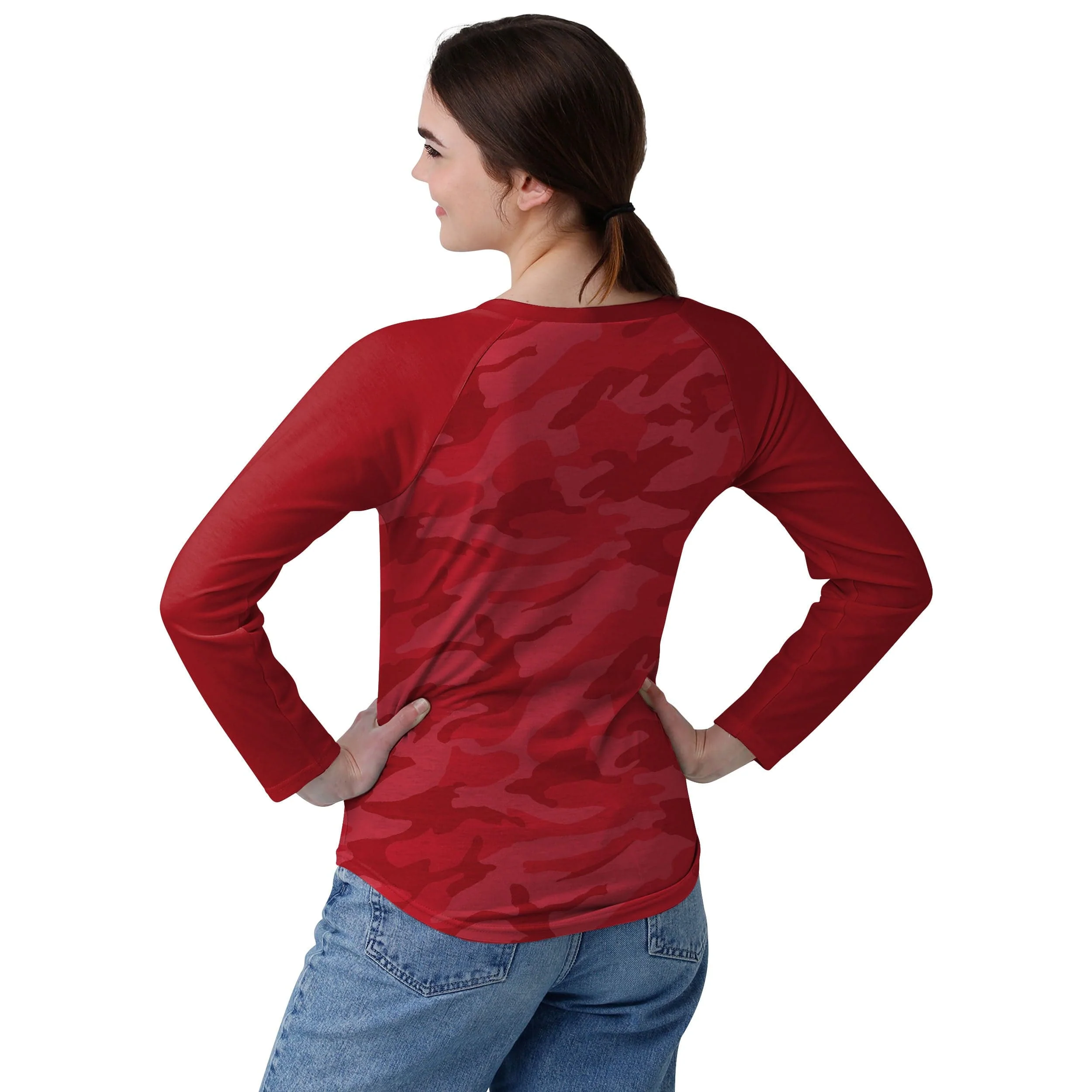 Tampa Bay Buccaneers NFL Womens Wordmark Tonal Camo Raglan T-Shirt - Image 3