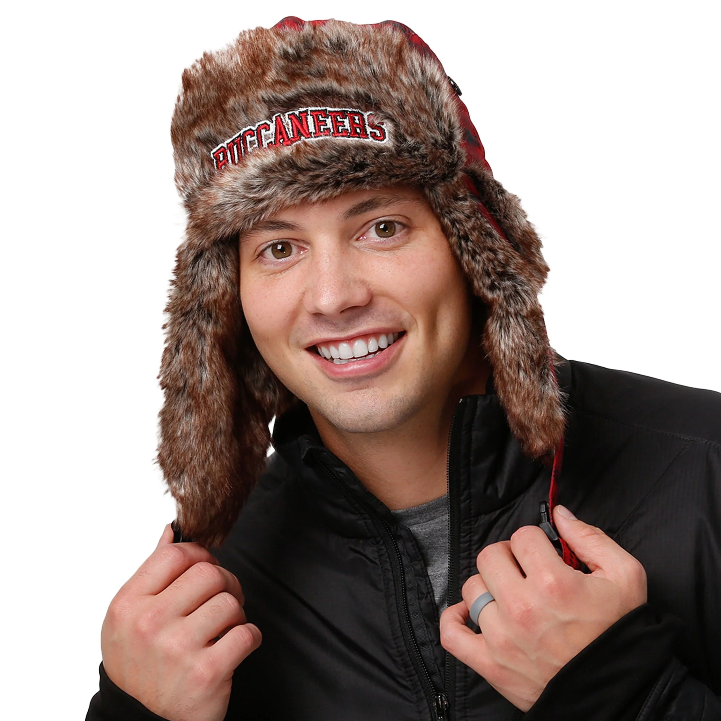 Tampa Bay Buccaneers NFL Wordmark Flannel Trapper Hat - Image 2