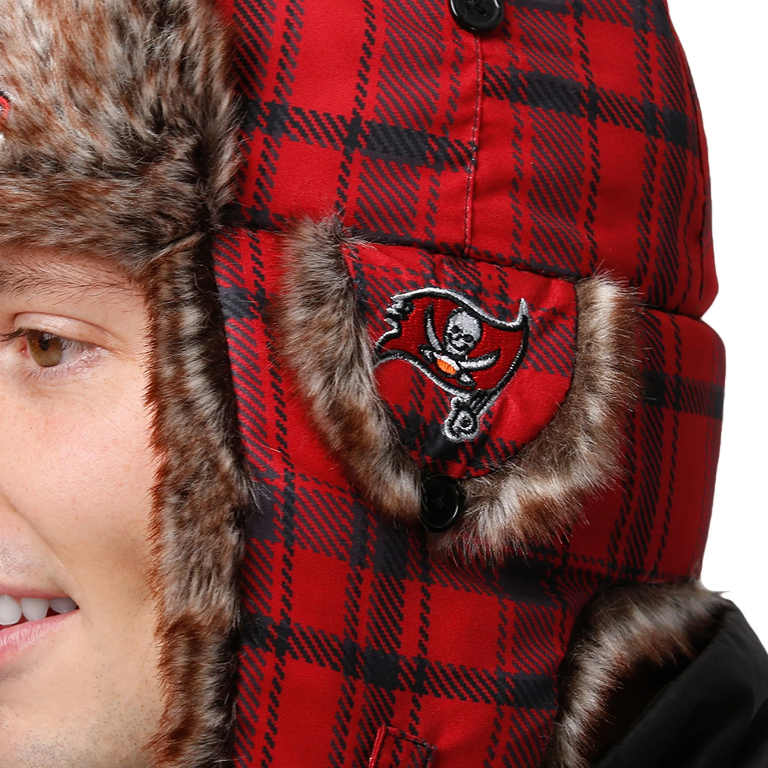 Tampa Bay Buccaneers NFL Wordmark Flannel Trapper Hat - Image 3
