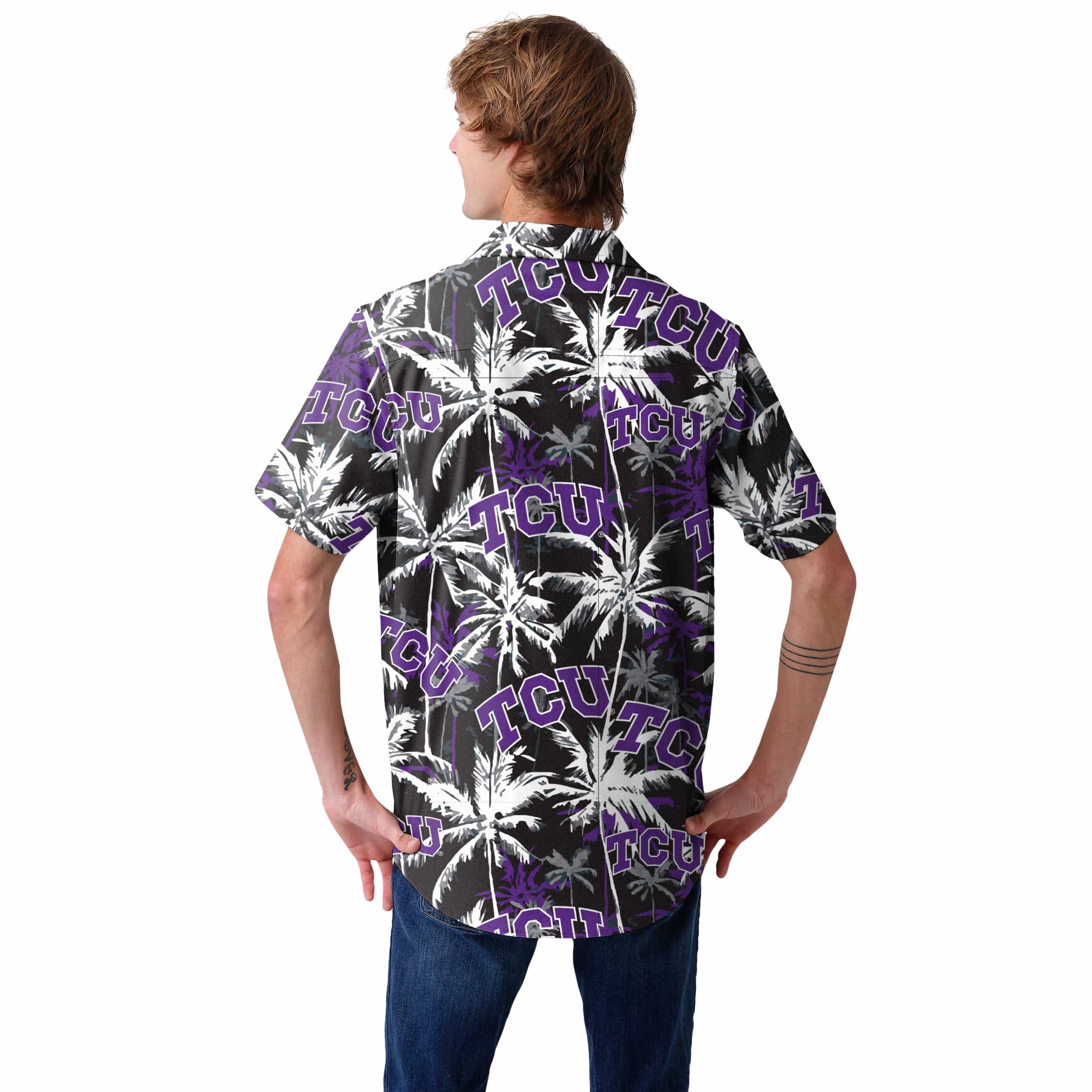 TCU Horned Frogs NCAA Mens Black Floral Button Up Shirt - Image 3