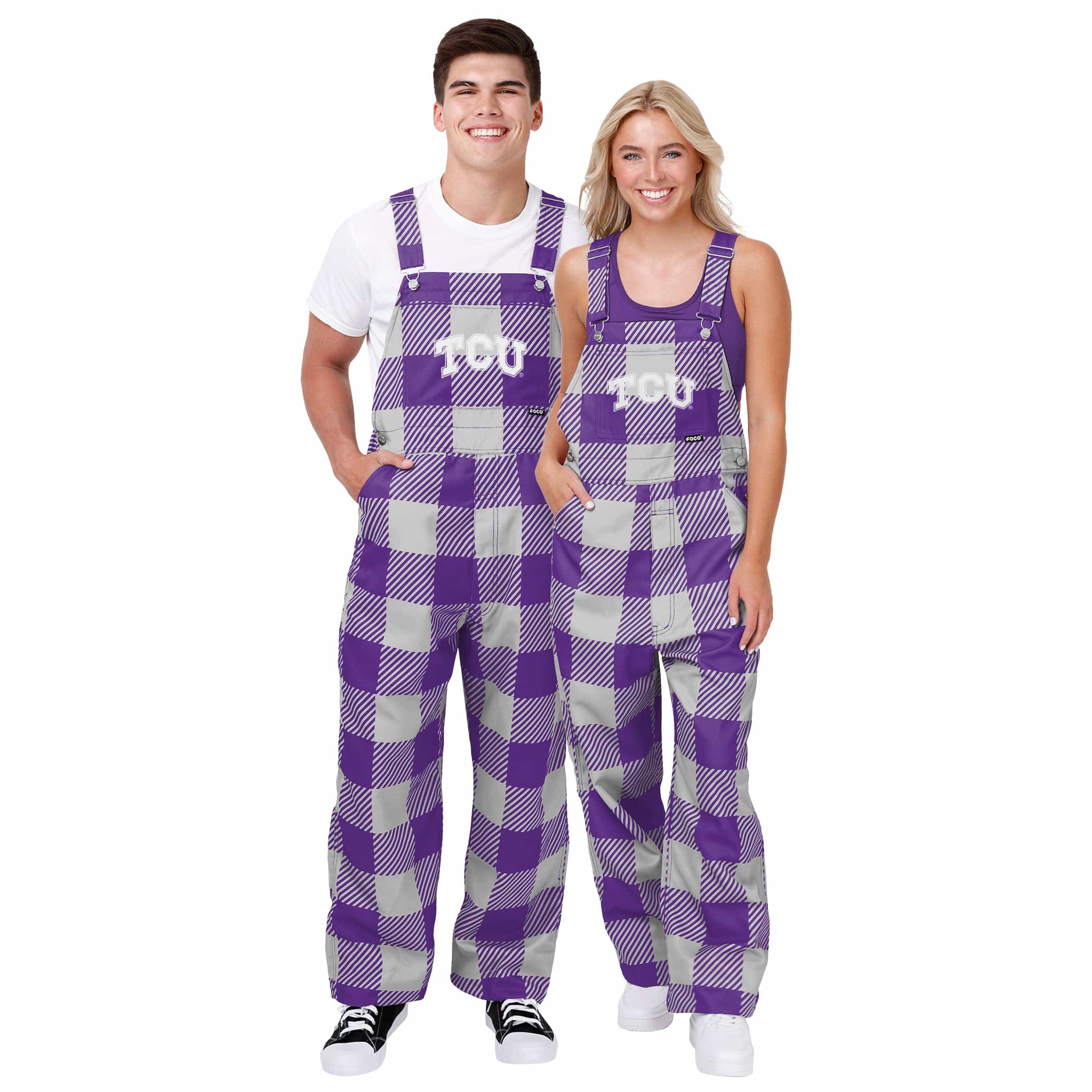 TCU Horned Frogs NCAA Mens Plaid Bib Overalls - Image 3