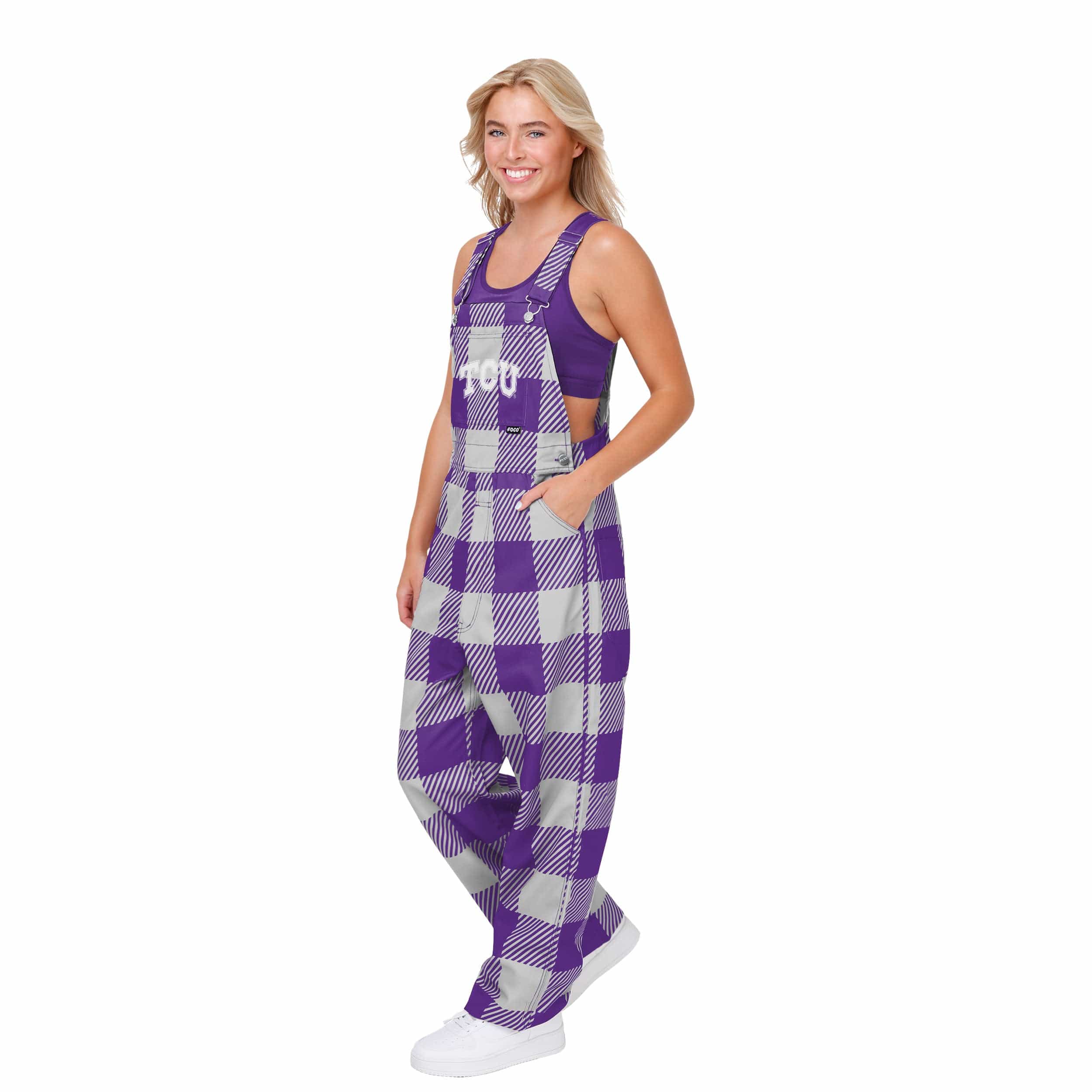 TCU Horned Frogs NCAA Womens Plaid Bib Overalls