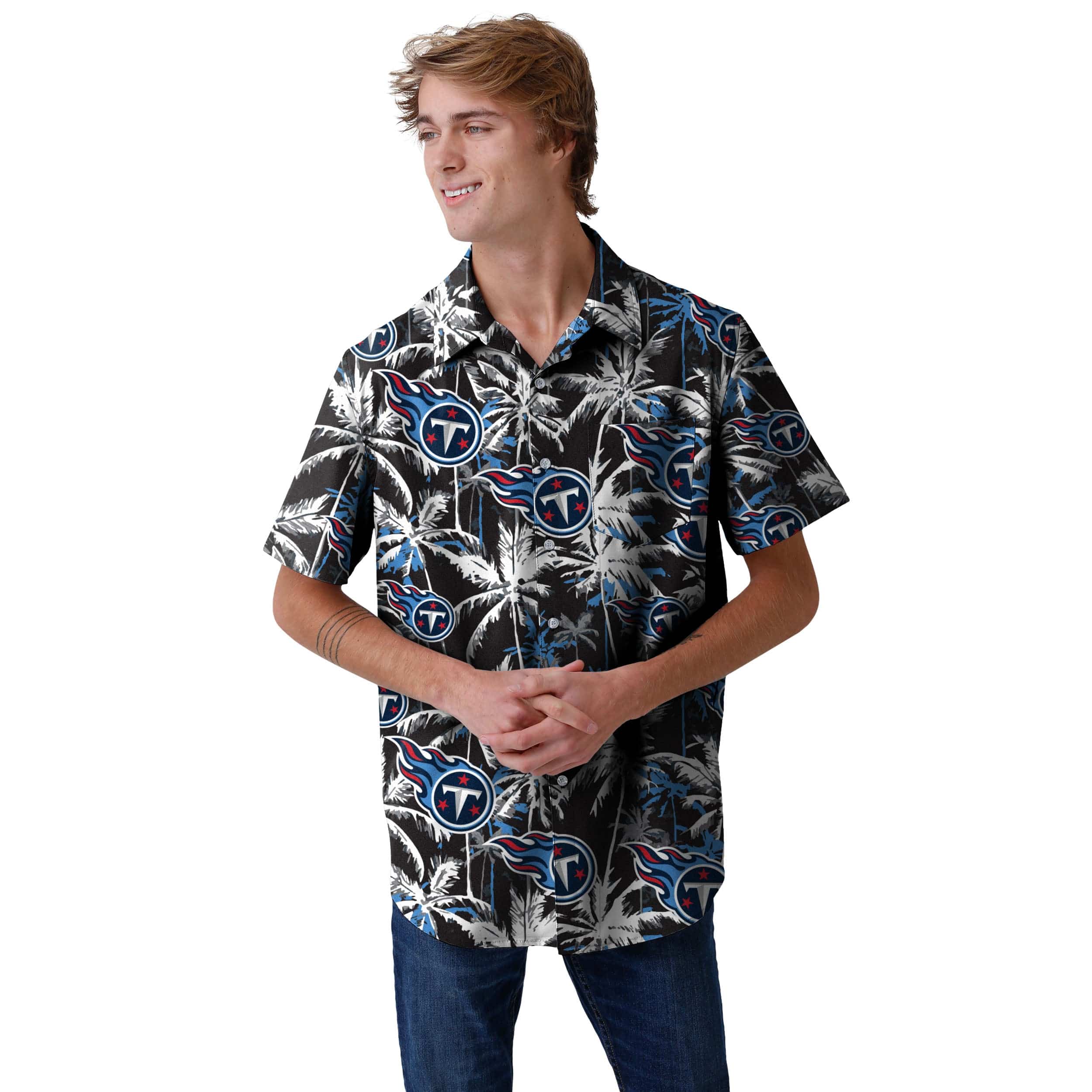 Tennessee Titans NFL Mens Black Floral Button Up Shirt - Image 2