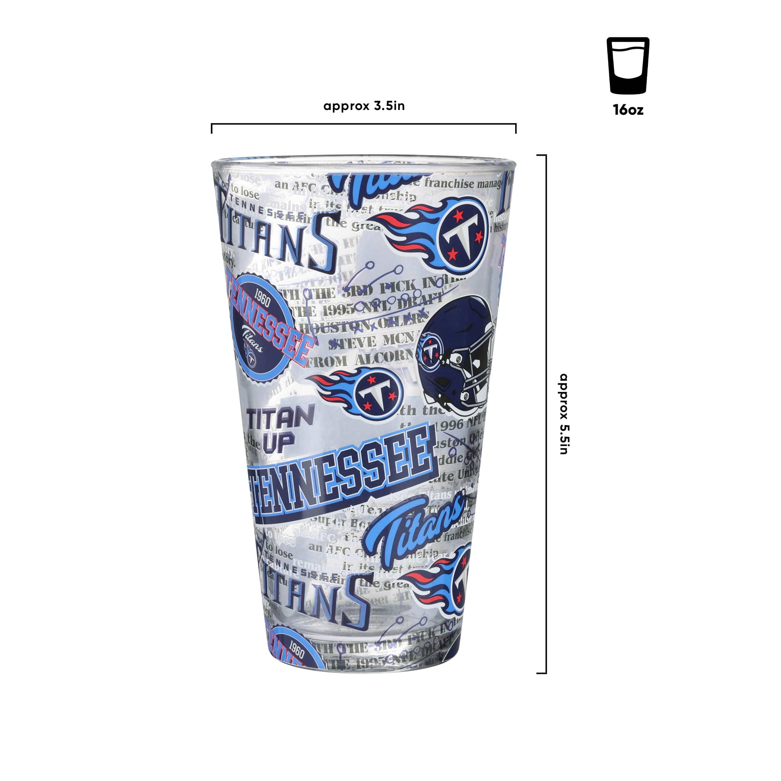 Tennessee Titans NFL Historic Print Pint Glass - Image 3