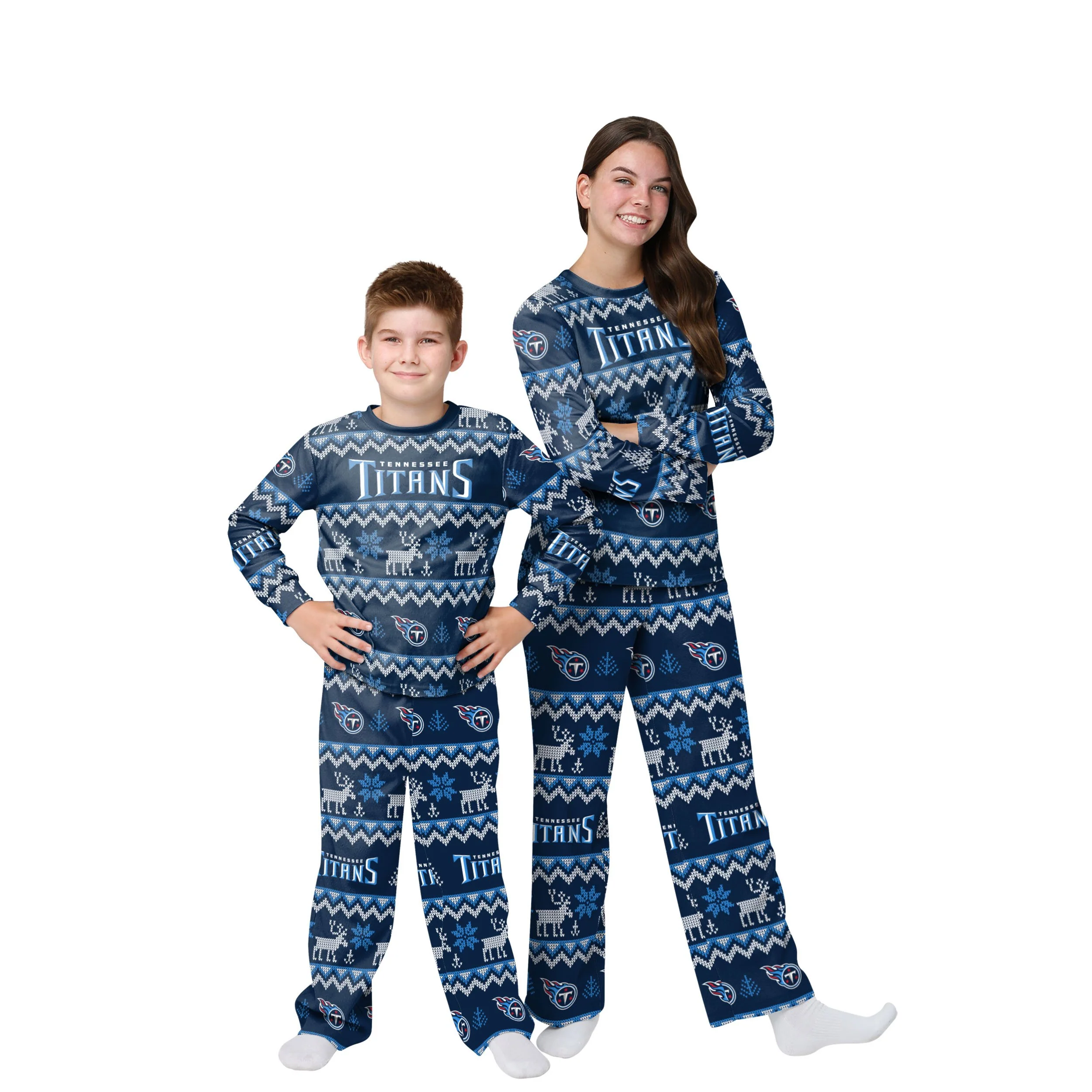 Tennessee Titans NFL Ugly Pattern Family Holiday Pajamas - Image 4