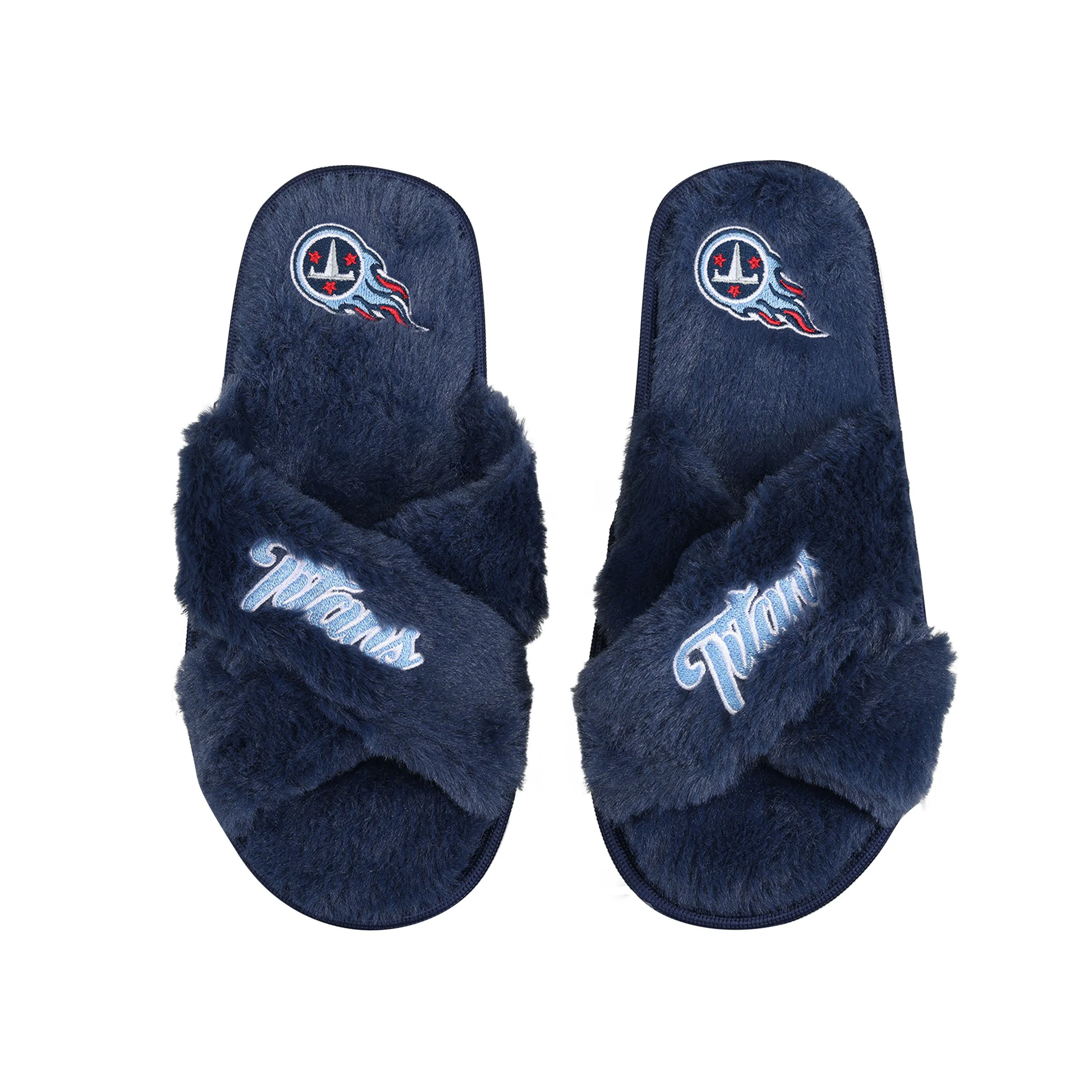 Tennessee Titans NFL Womens Script Wordmark Fur Cross Slide - Image 2