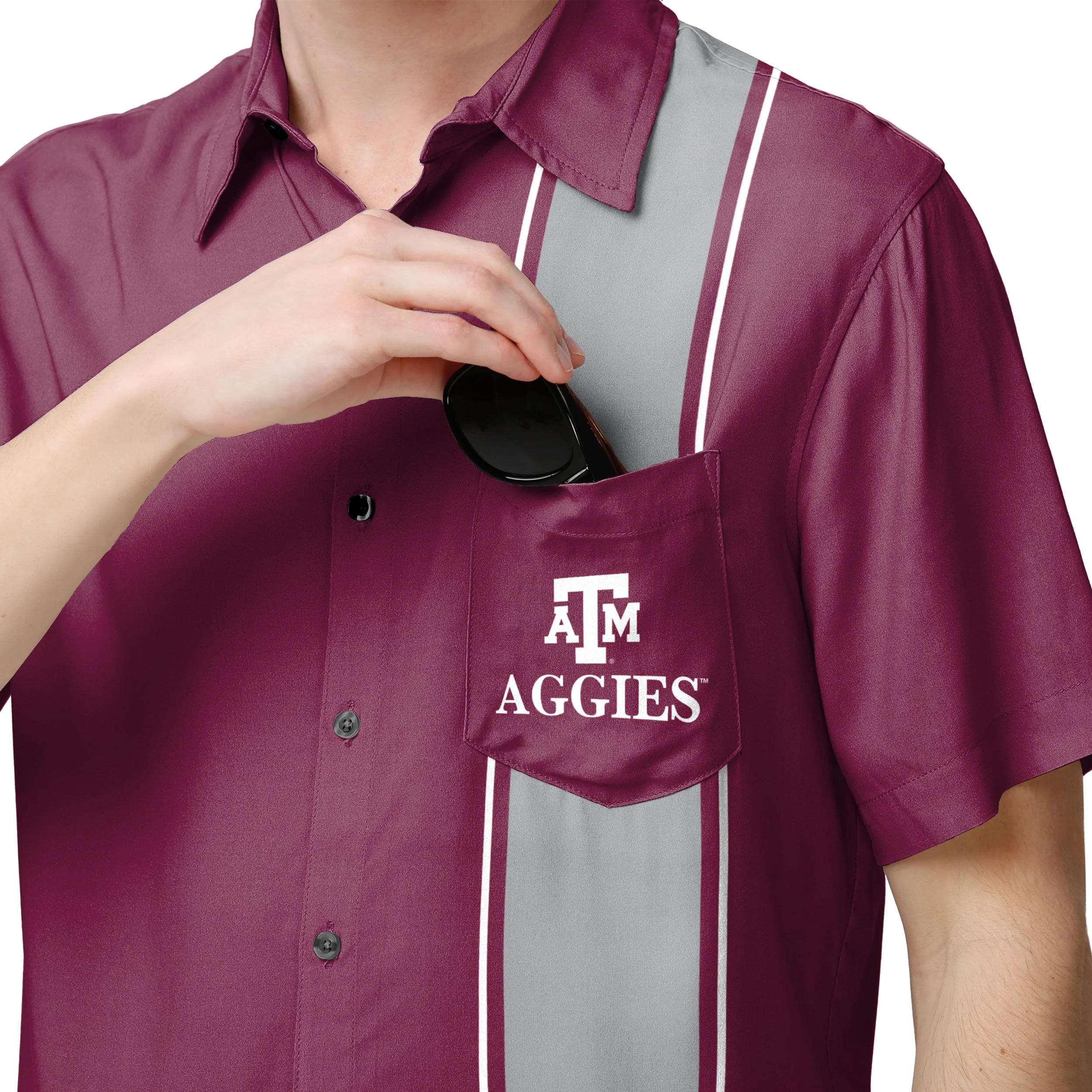 Texas A&M Aggies NCAA Mens Bowling Stripe Button Up Shirt - Image 4
